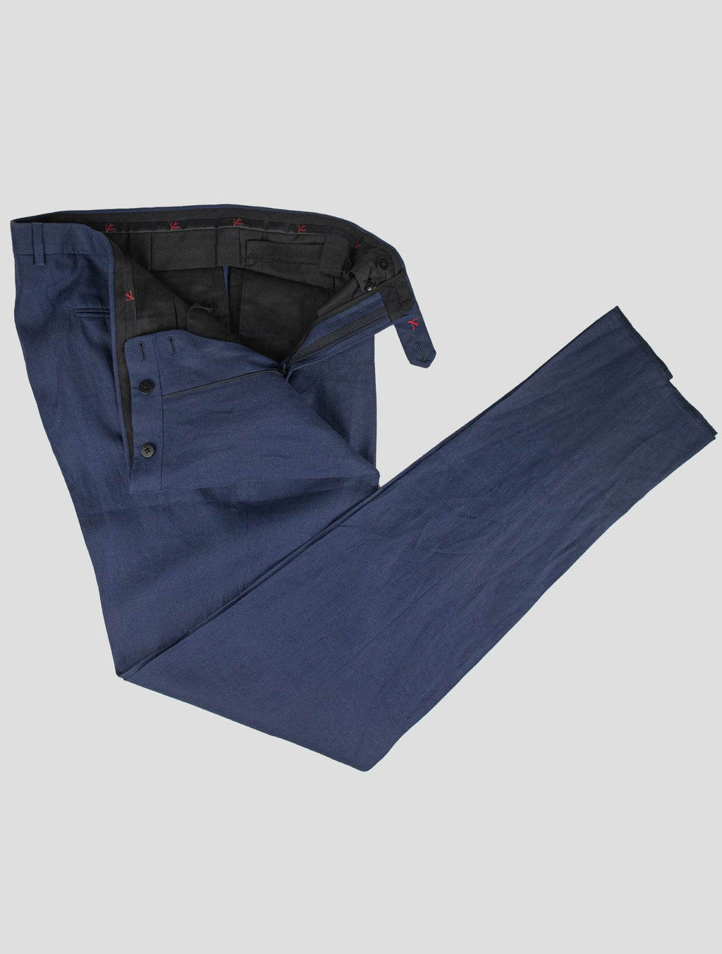 Isaia Isaia Blue Linen Dress Pants Blue 001