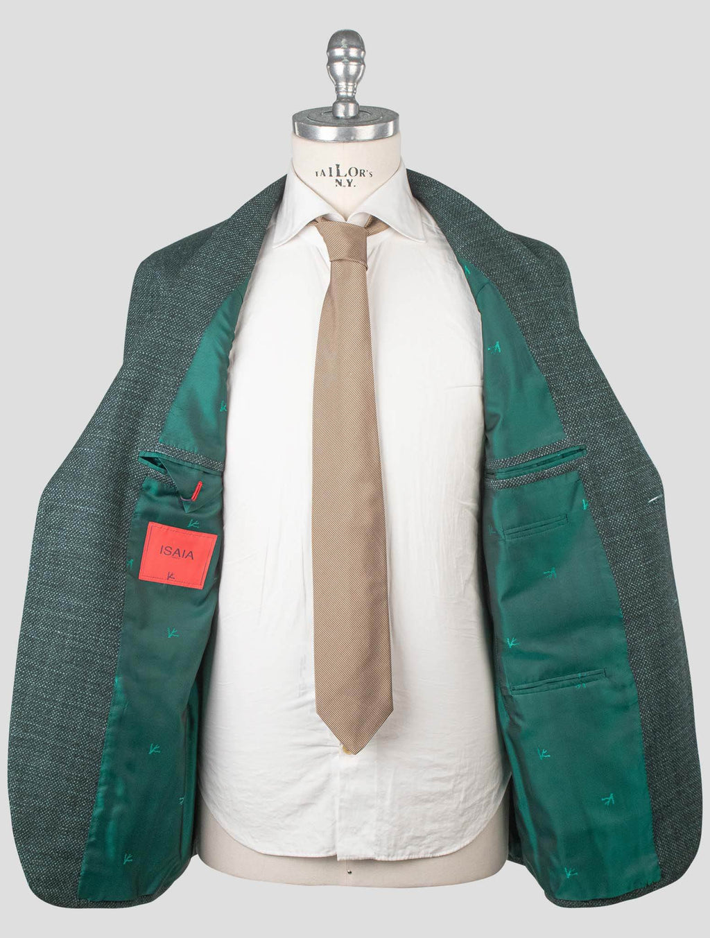 Isaia Green Silk Wool Cashmere Cotton Blazer