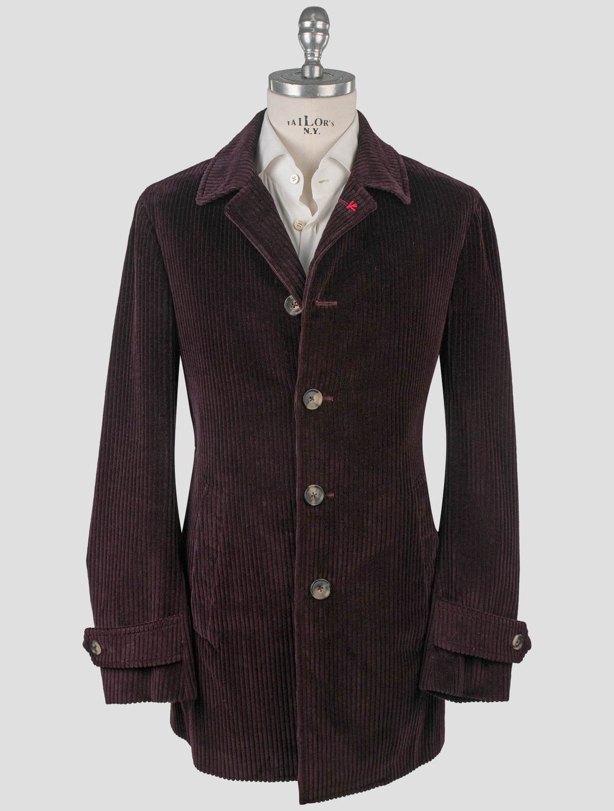 Isaia Burgundy Cotton Velvet Coat