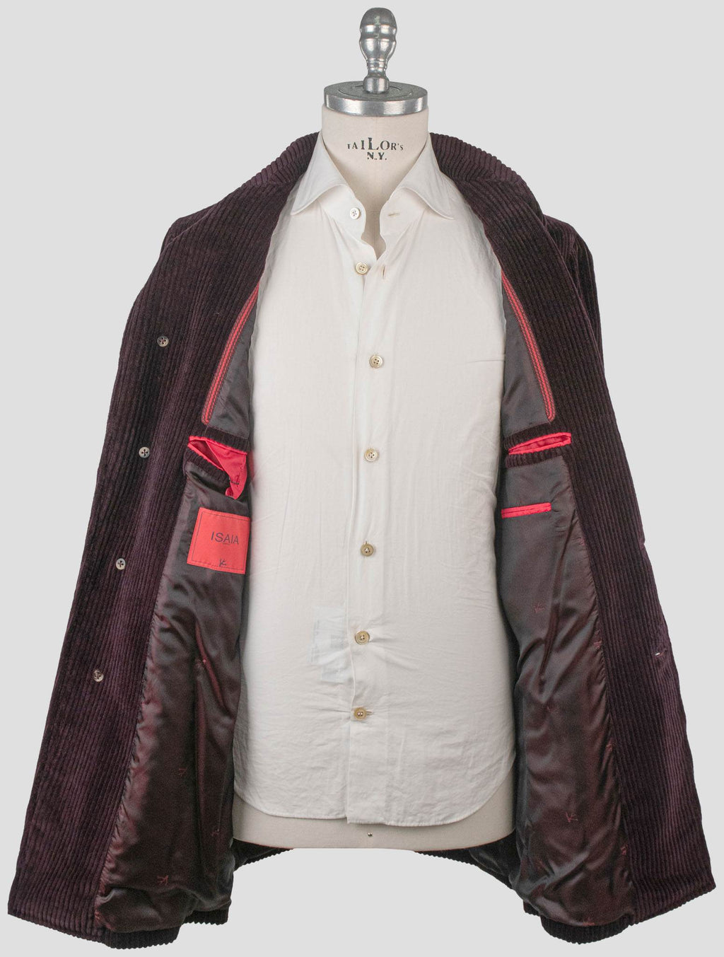 Isaia Burgundy Cotton Velvet Coat