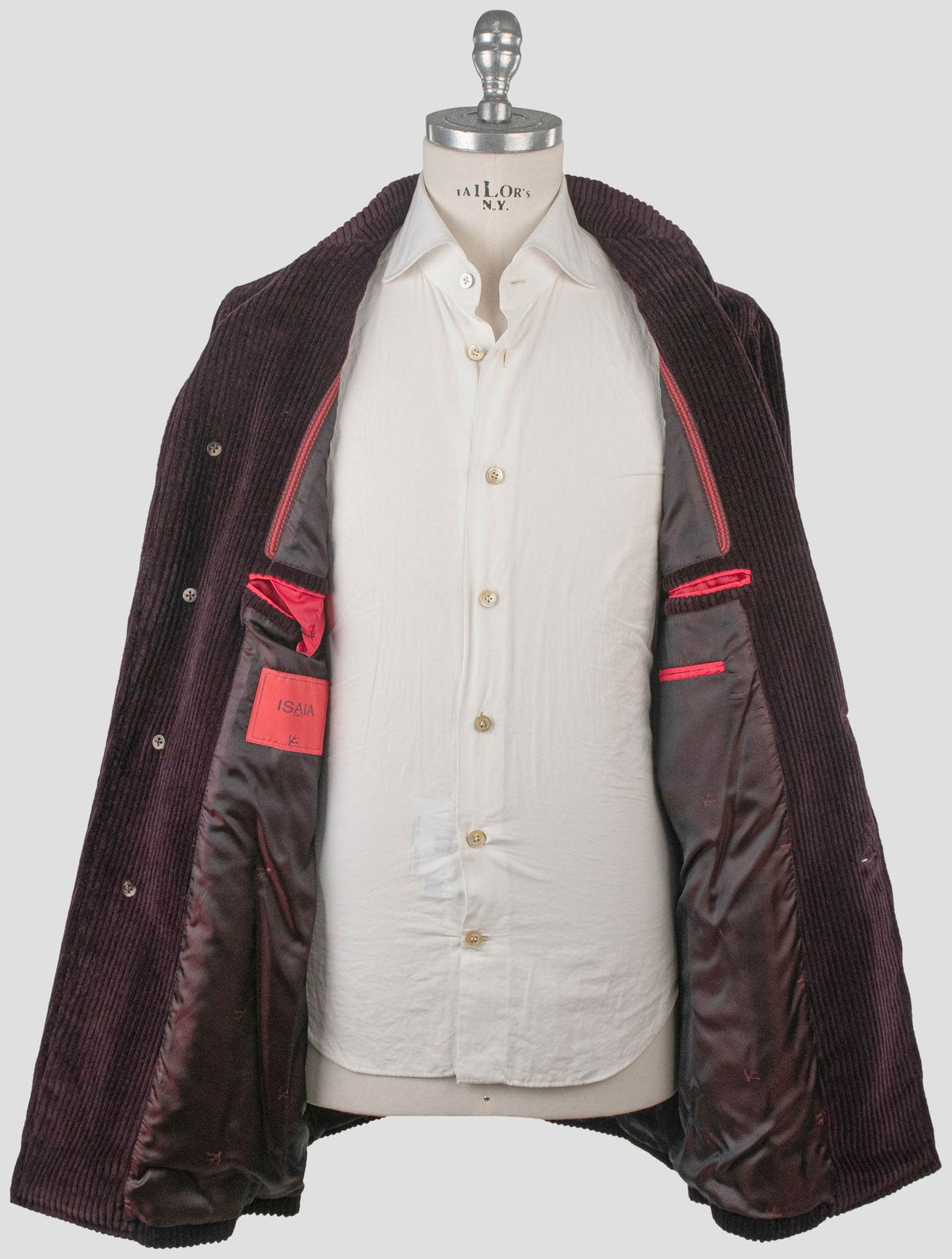 Isaia Burgundy Cotton Velvet Coat