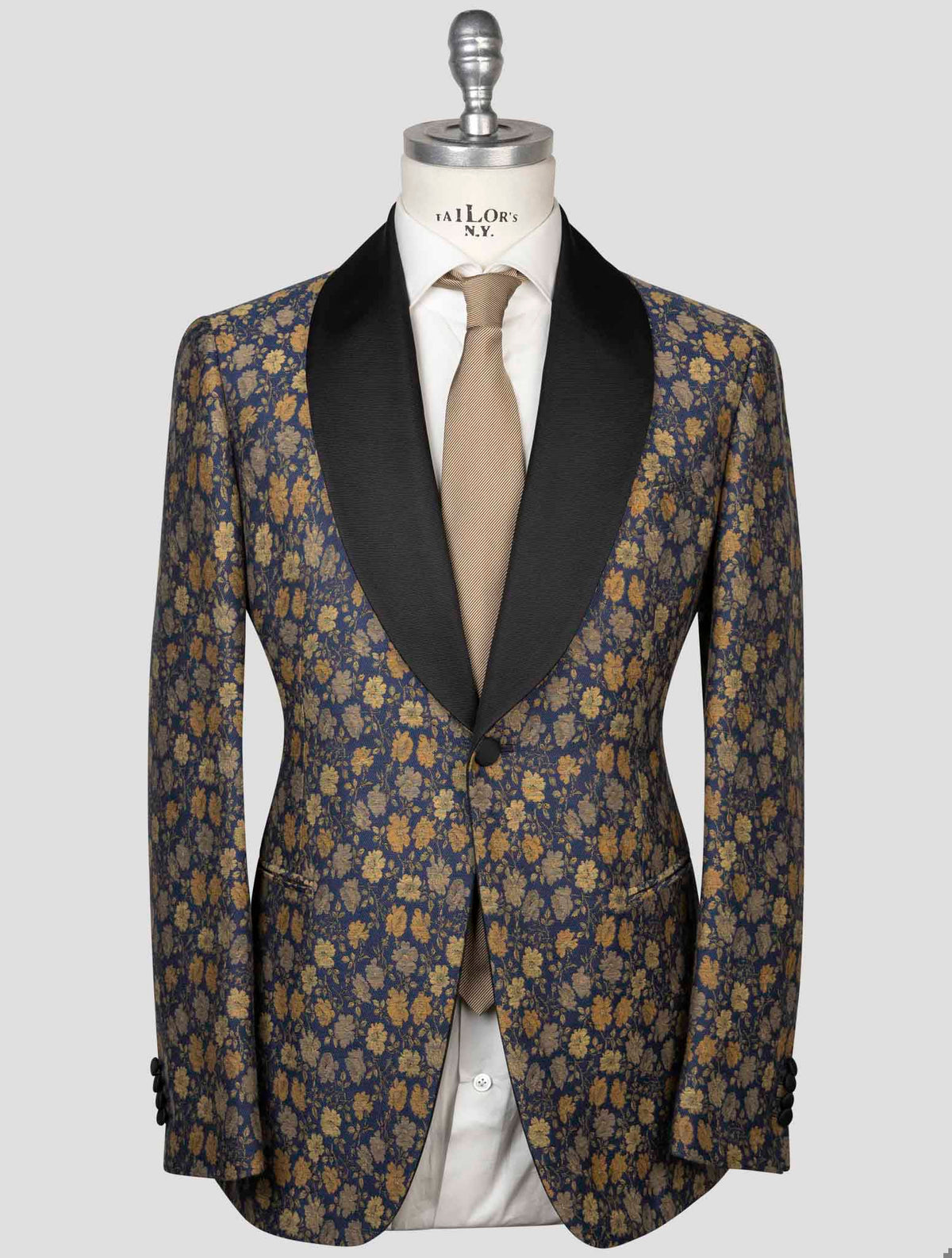Isaia Blue Gold Cotton Wool Silk Smoking Blazer
