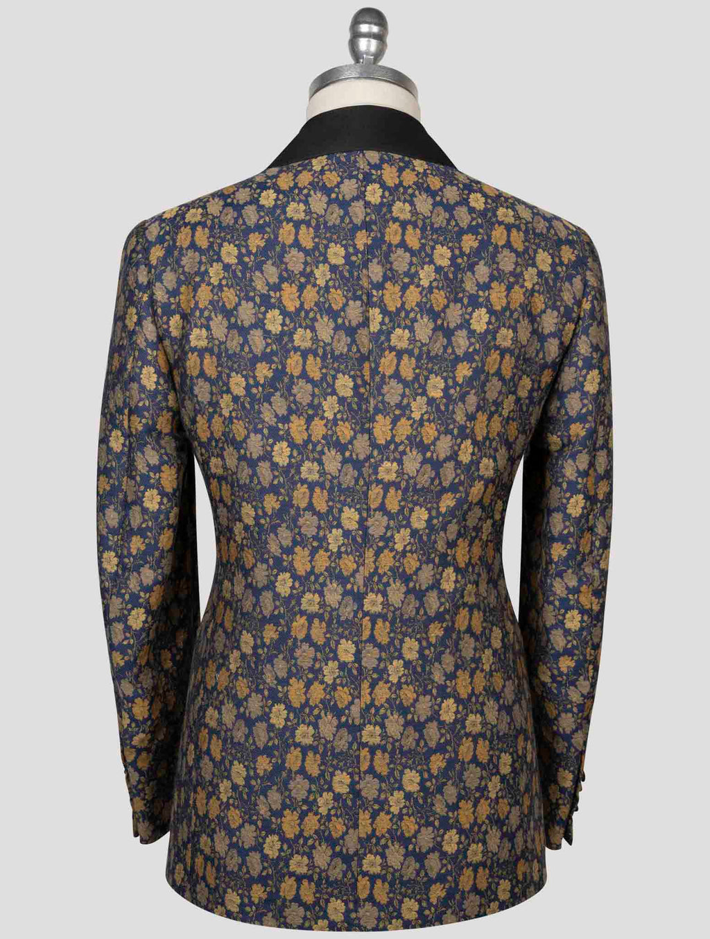 Isaia Blue Gold Cotton Wool Silk Smoking Blazer
