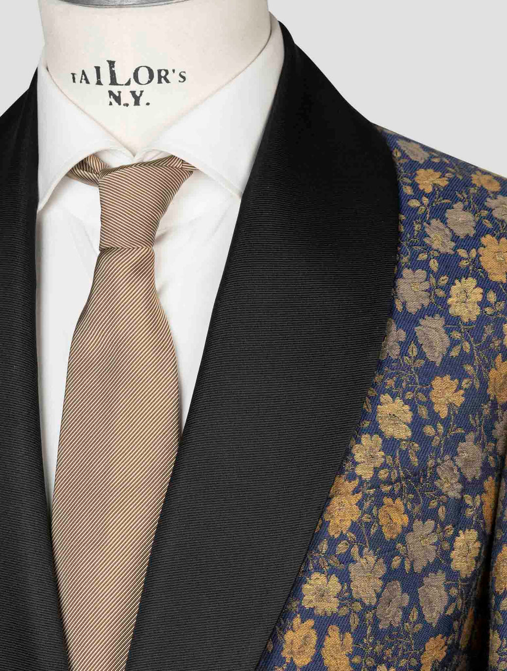 Isaia Blue Gold Cotton Wool Silk Smoking Blazer