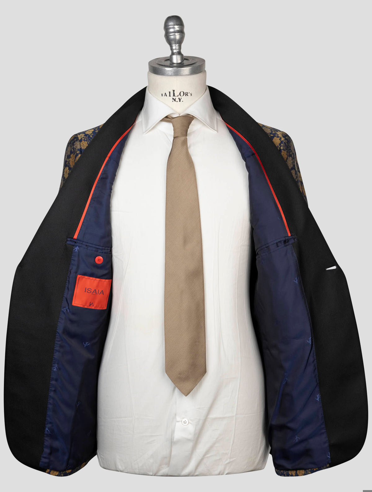 Isaia Blue Gold Cotton Wool Silk Smoking Blazer