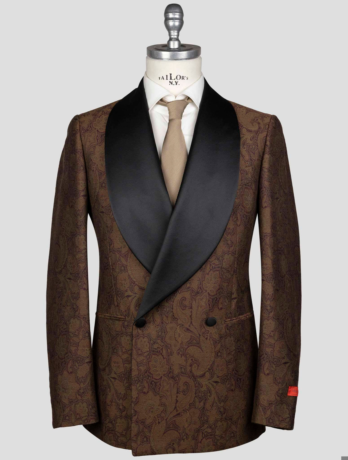 Isaia Brown Wool Silk Cotton Tuxedo Blazer