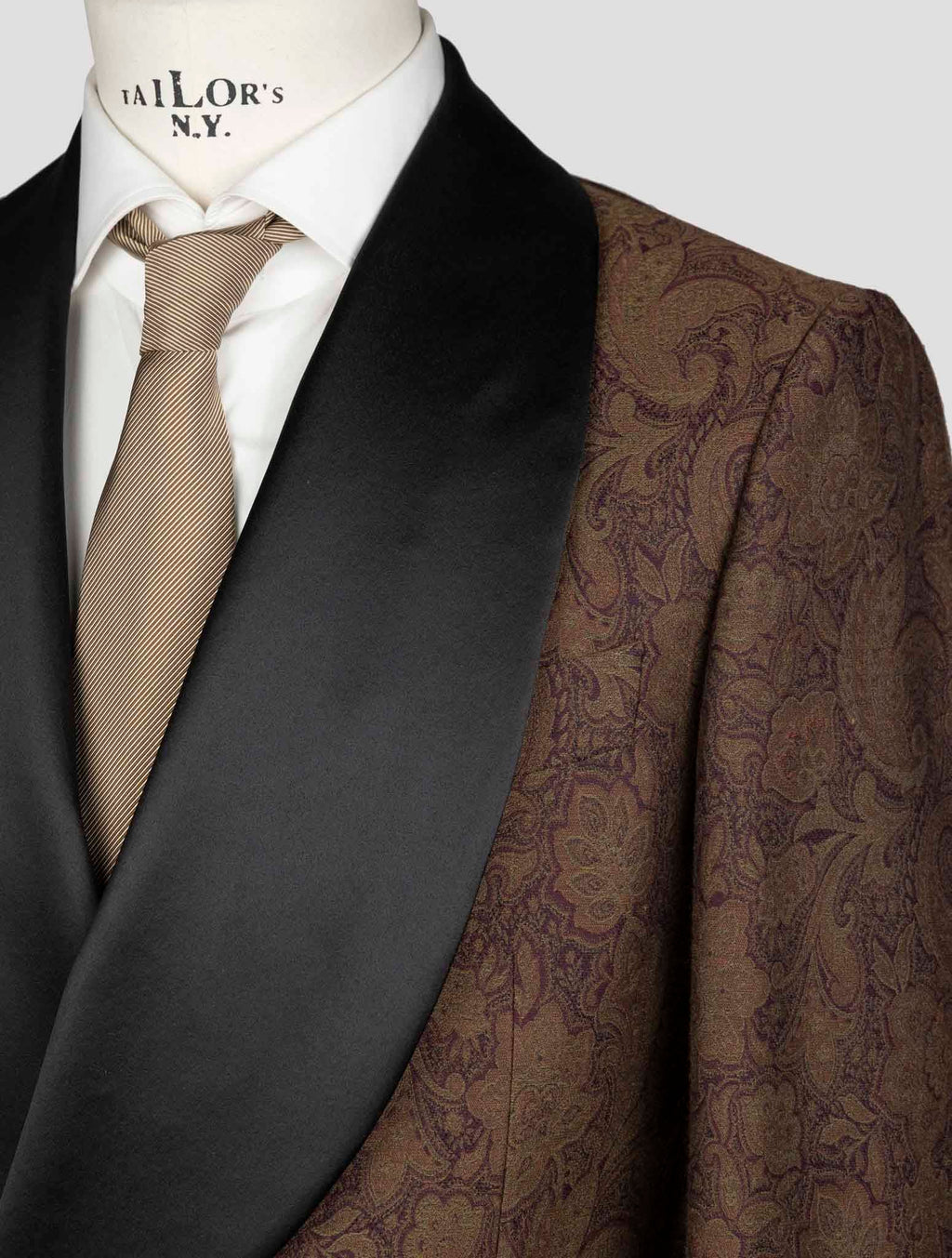 Isaia Brown Wool Silk Cotton Tuxedo Blazer