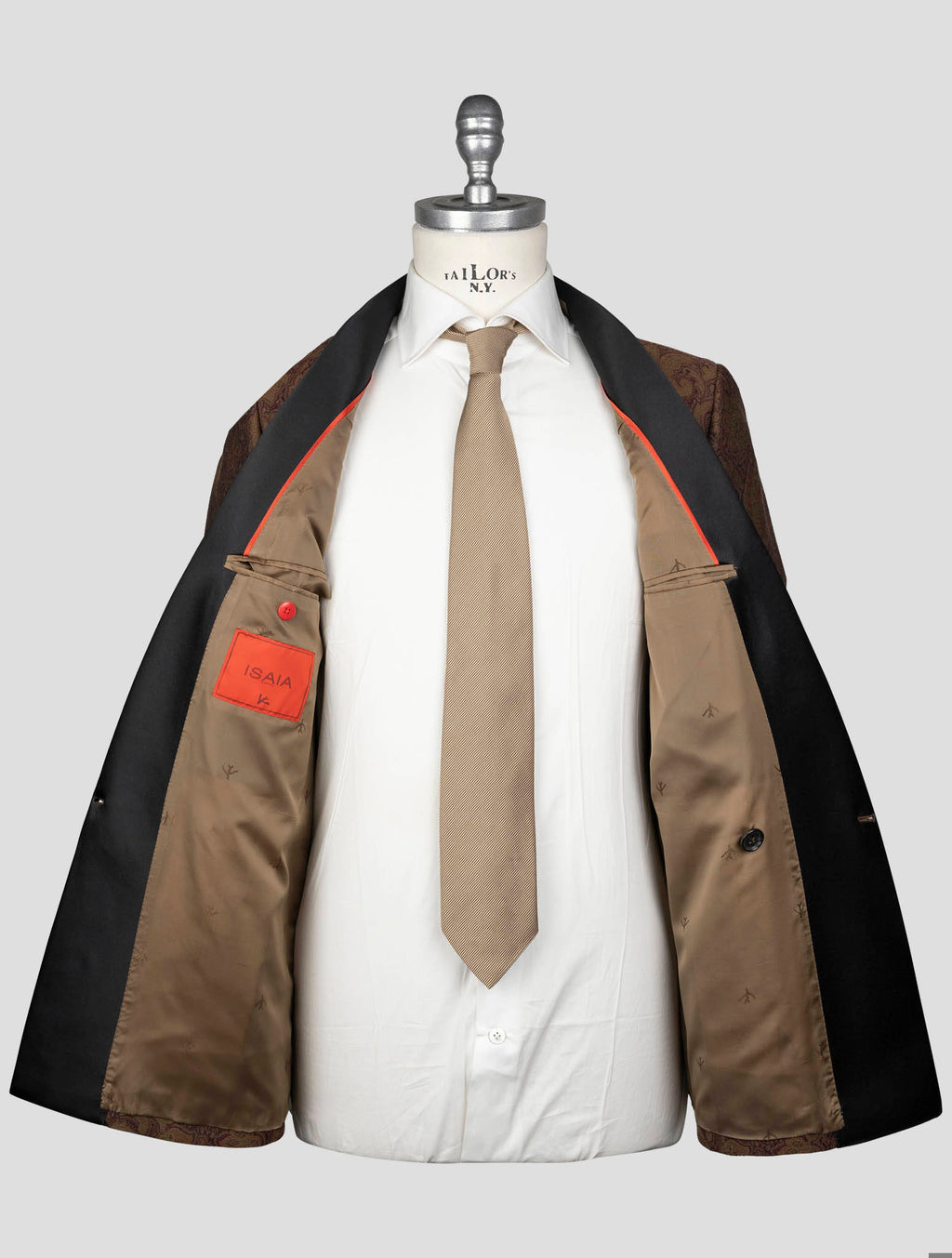 Isaia Brown Wool Silk Cotton Tuxedo Blazer