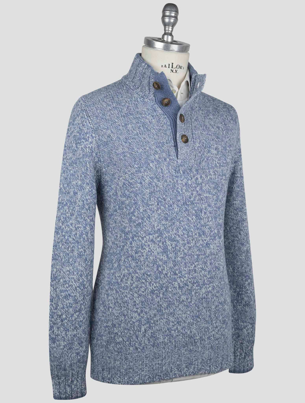 Gran Sasso Gran Sasso Light Blue Virgin Wool Sweater Half Button Light Blue 001