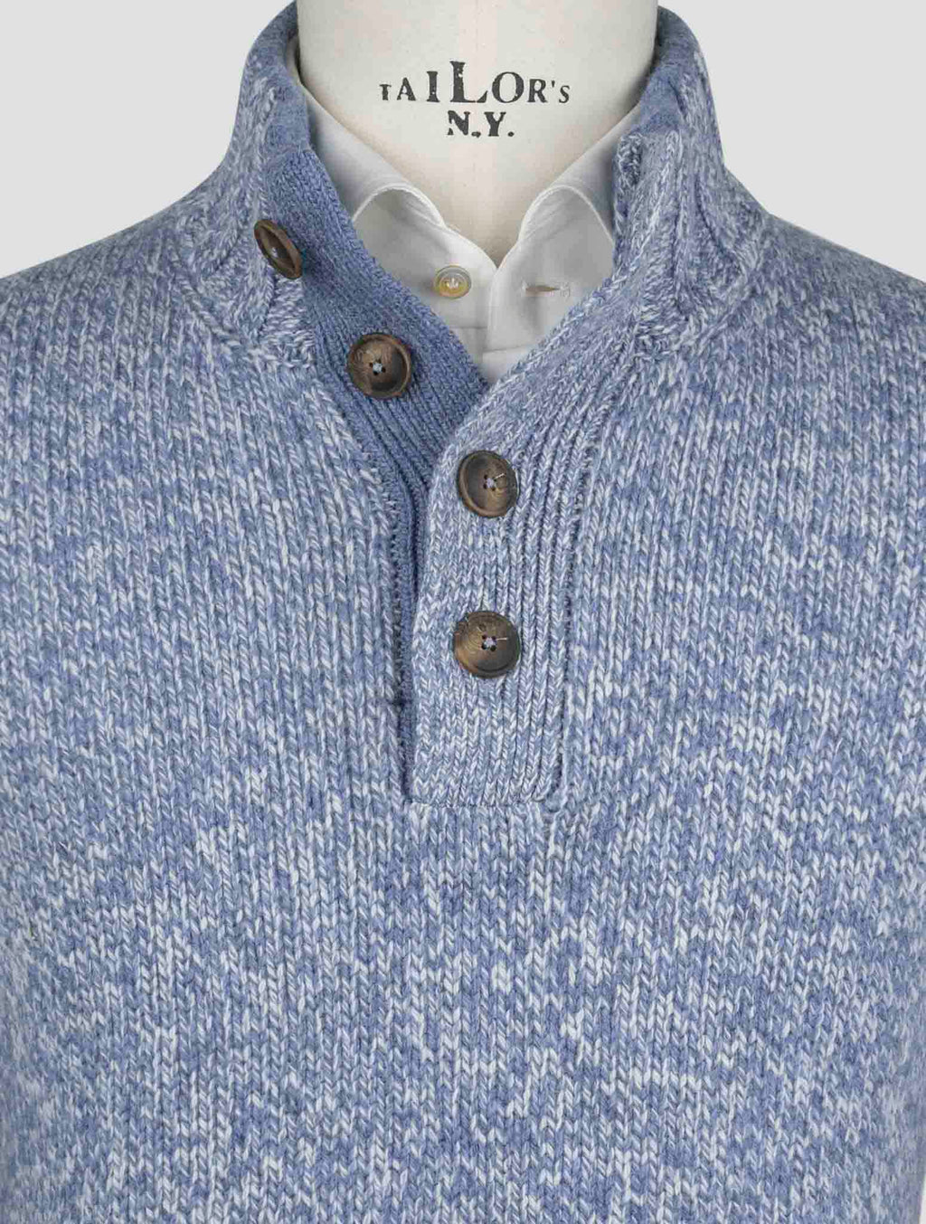 Gran Sasso Light Blue Virgin Wool Sweater Half Button