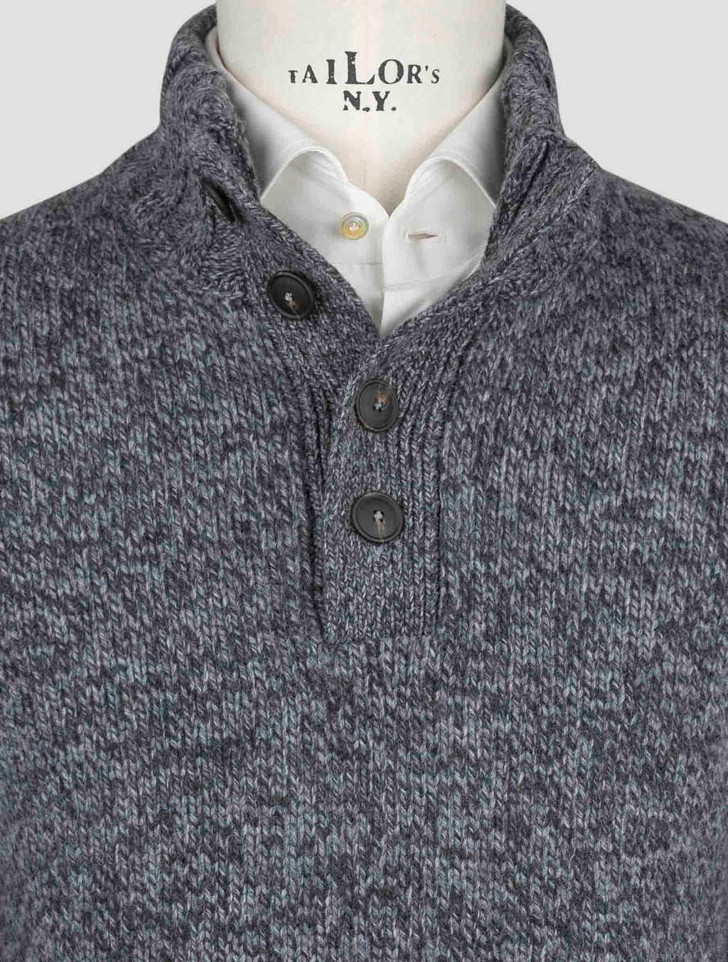 Gran Sasso Gray Virgin Wool Sweater Half Button