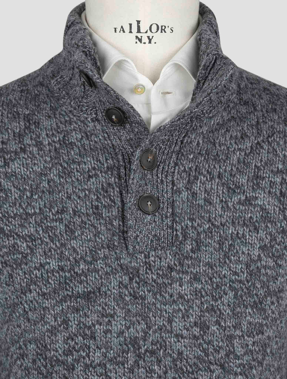 Gran Sasso Gray Virgin Wool Sweater Half Button