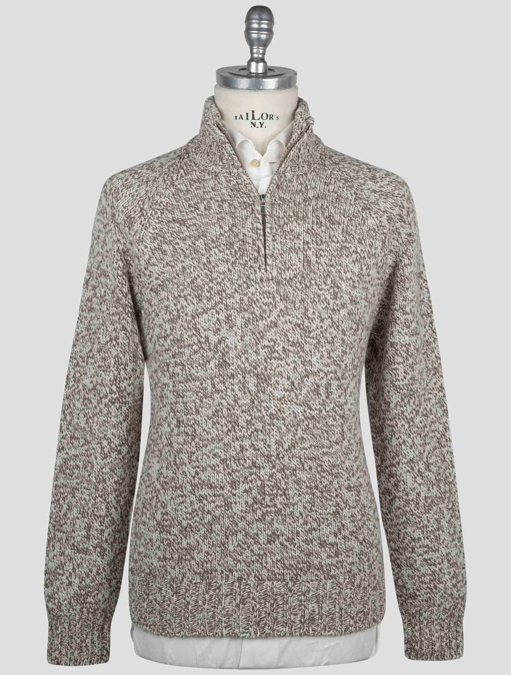 Gran Sasso Gran Sasso Brown White Virgin Wool Sweater Half Zip Brown / White 000