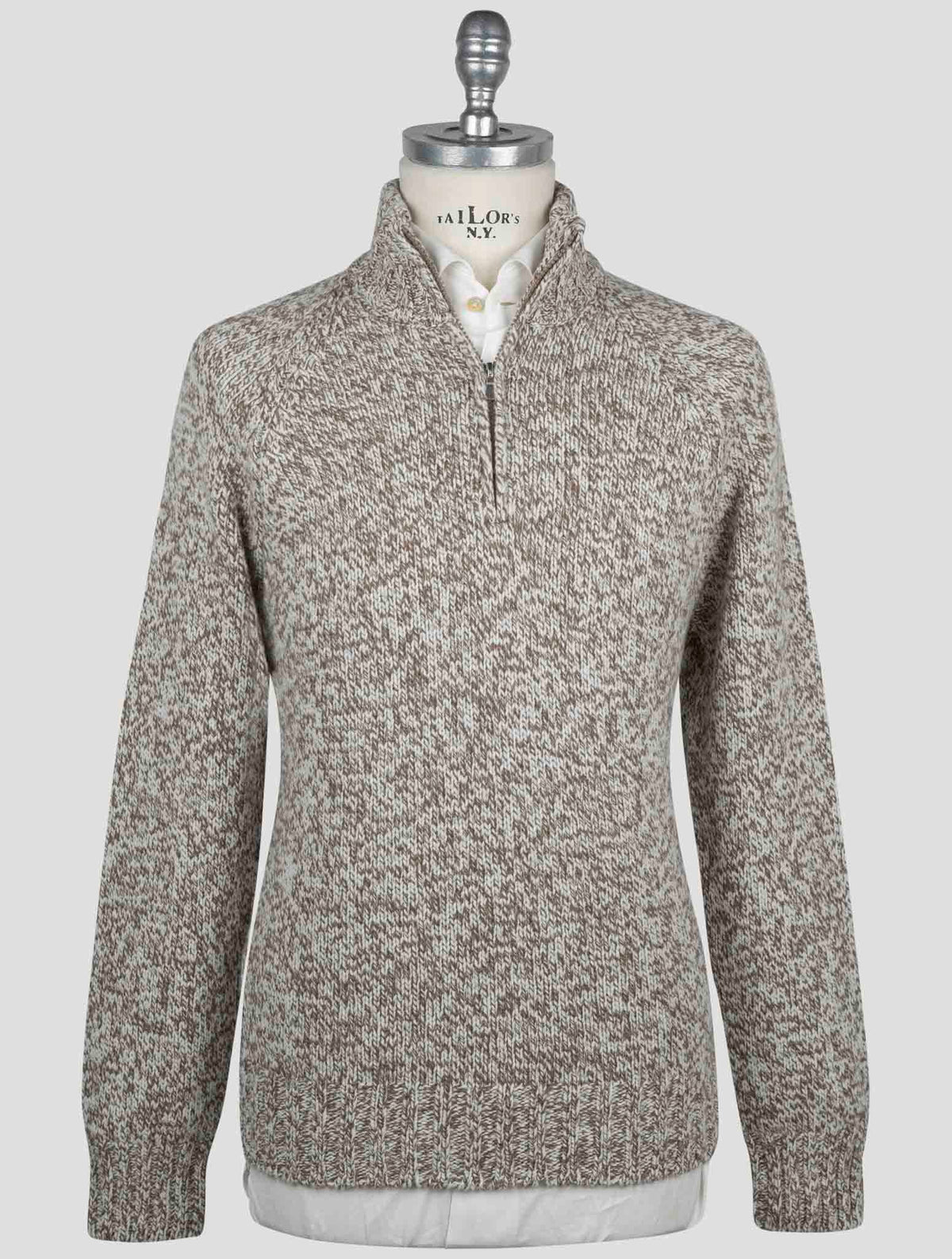 Gran Sasso Gran Sasso Brown White Virgin Wool Sweater Half Zip Brown / White 000