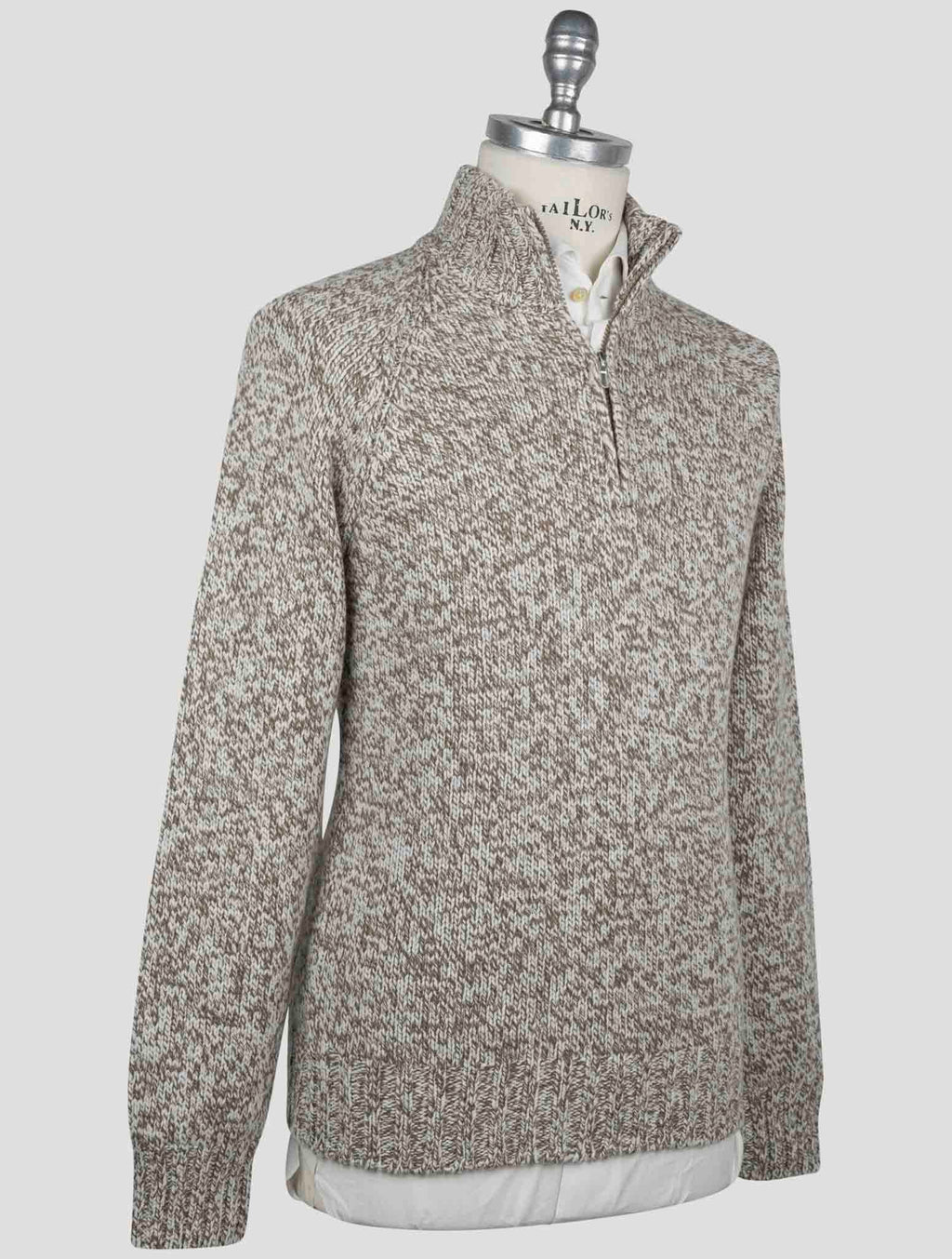 Gran Sasso Gran Sasso Brown White Virgin Wool Sweater Half Zip Brown / White 001