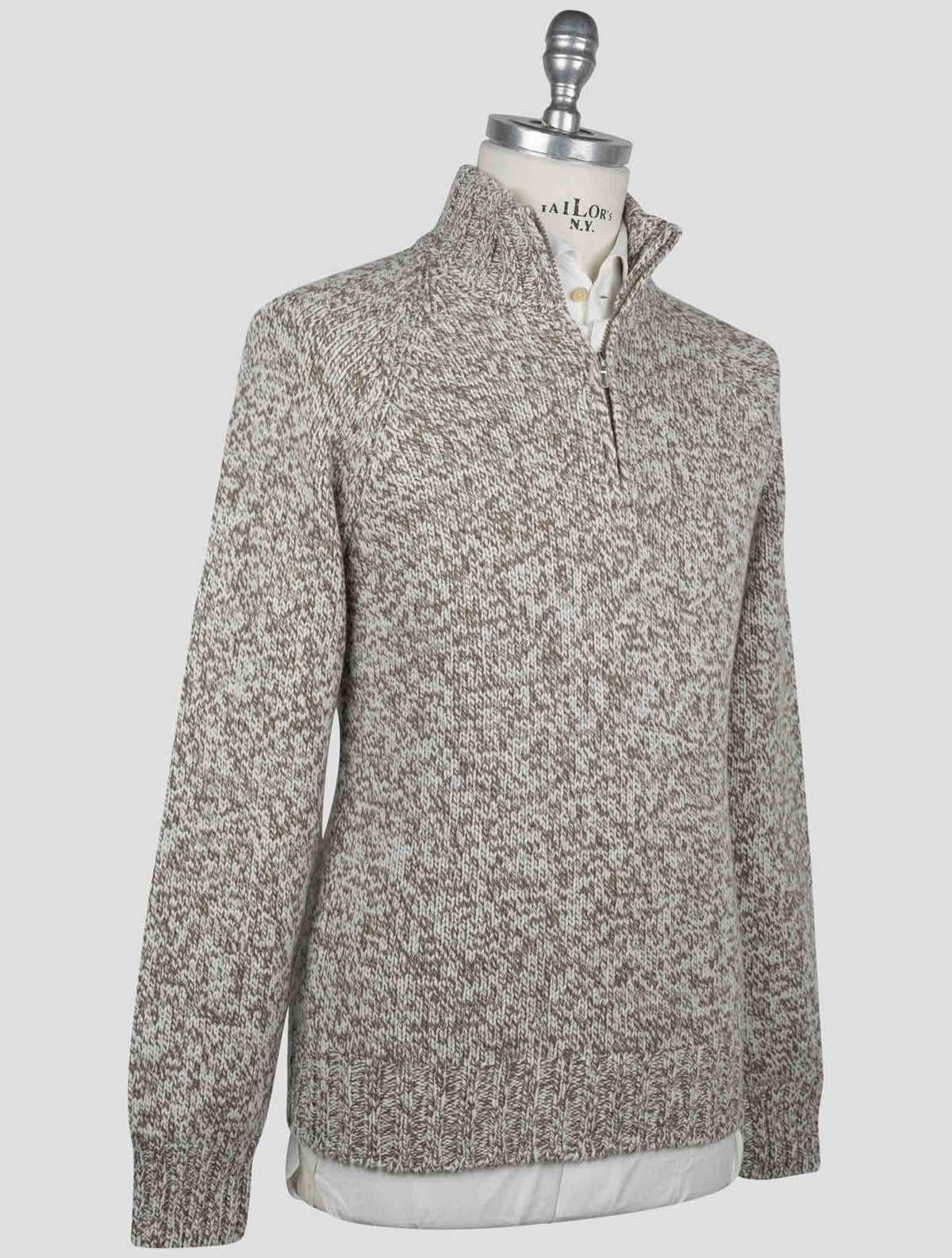 Gran Sasso Gran Sasso Brown White Virgin Wool Sweater Half Zip Brown / White 001