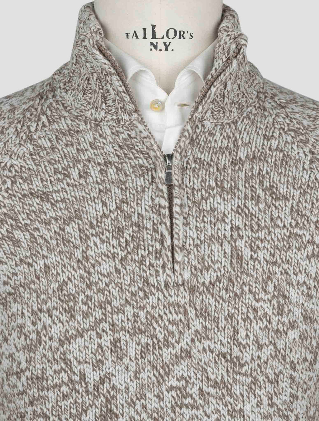 Gran Sasso Brown White Virgin Wool Sweater Half Zip