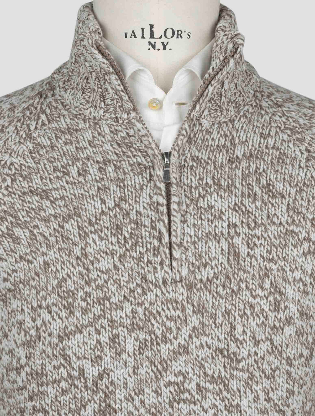Gran Sasso Brown White Virgin Wool Sweater Half Zip