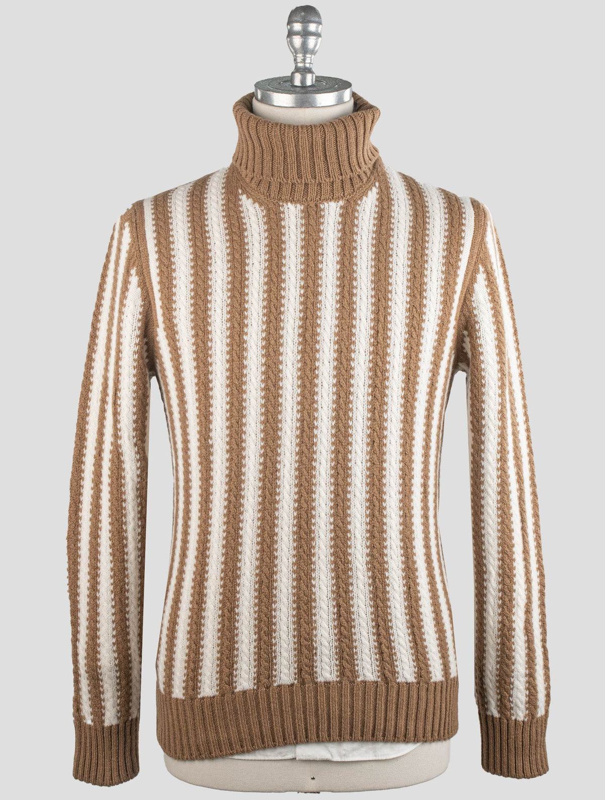Gran Sasso Brown White Virgin Wool Sweater Turtleneck