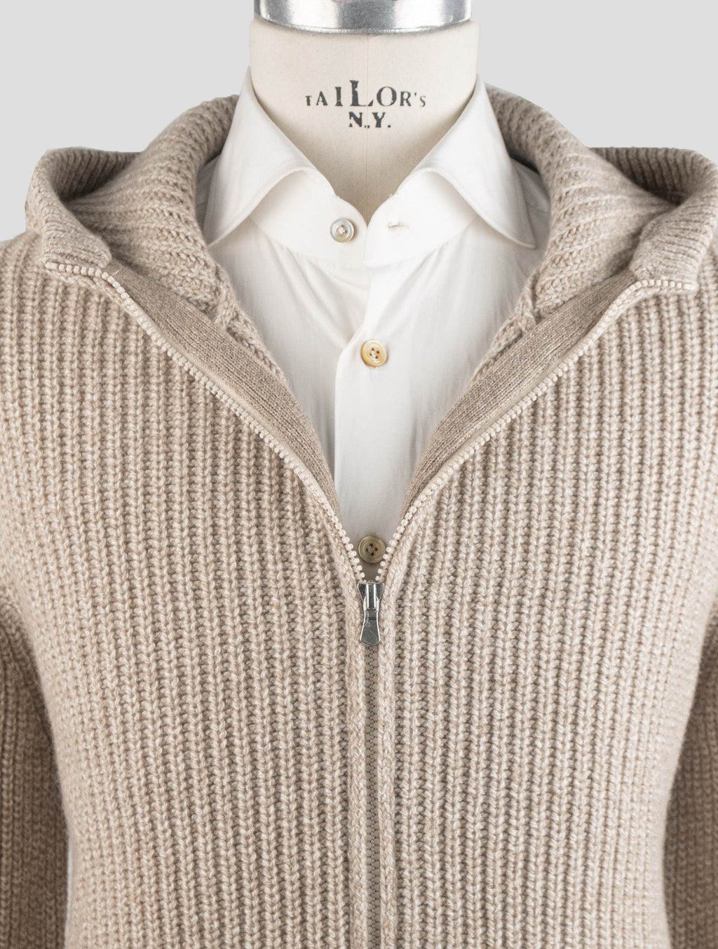 Gran Sasso Beige Cashmere Virgin Wool Sweater Full Zip