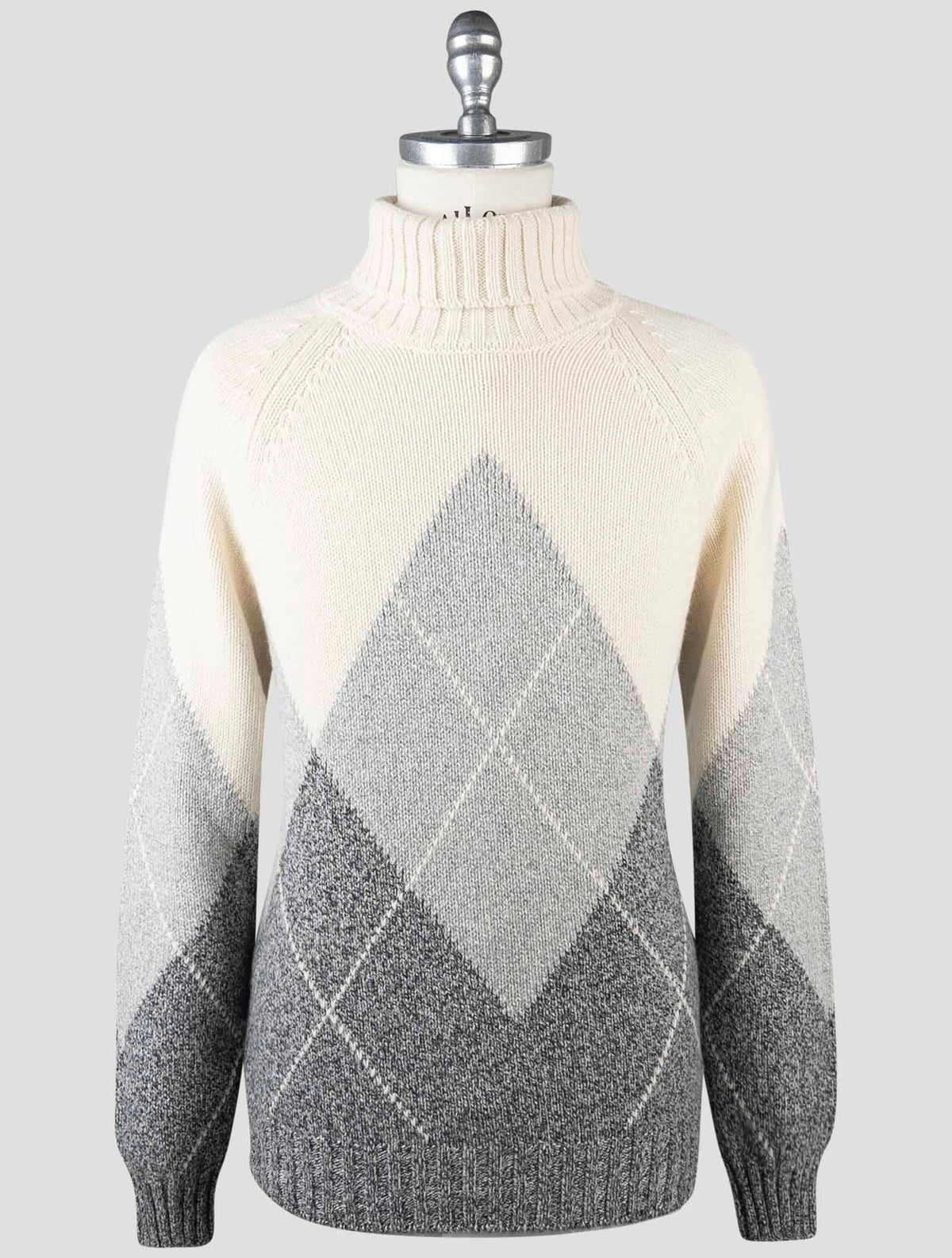 Gran Sasso Gray White Cashmere Wool Sweater Turtleneck