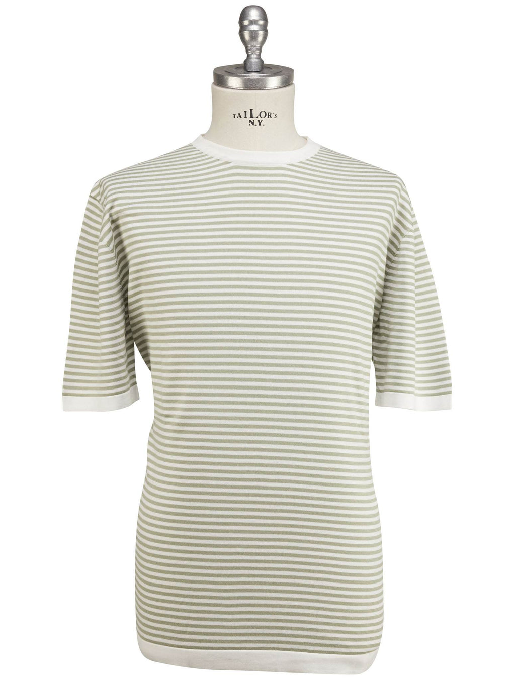 Luigi Borrelli Green White Cotton T-Shirt