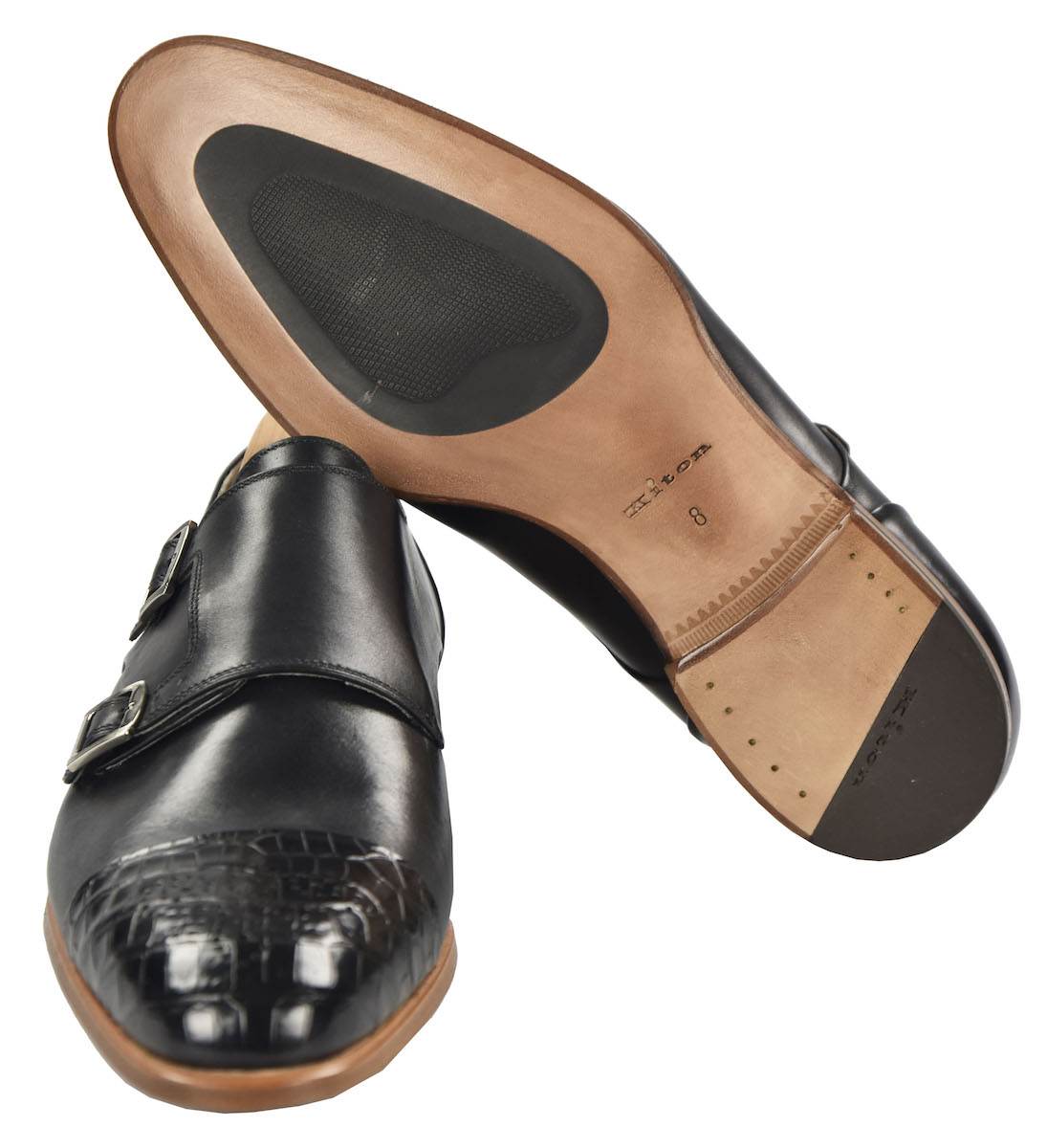 KITON Blue Leather Crocodile Shoes