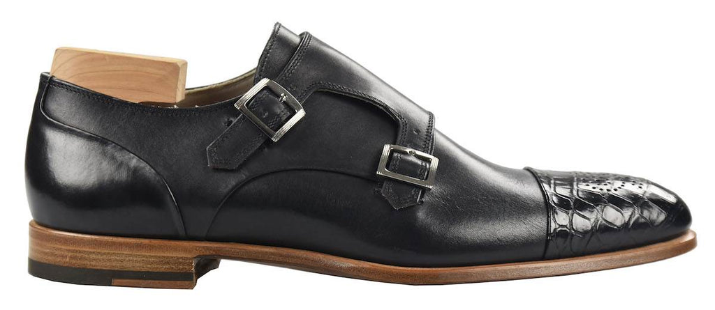 KITON Blue Leather Crocodile Shoes