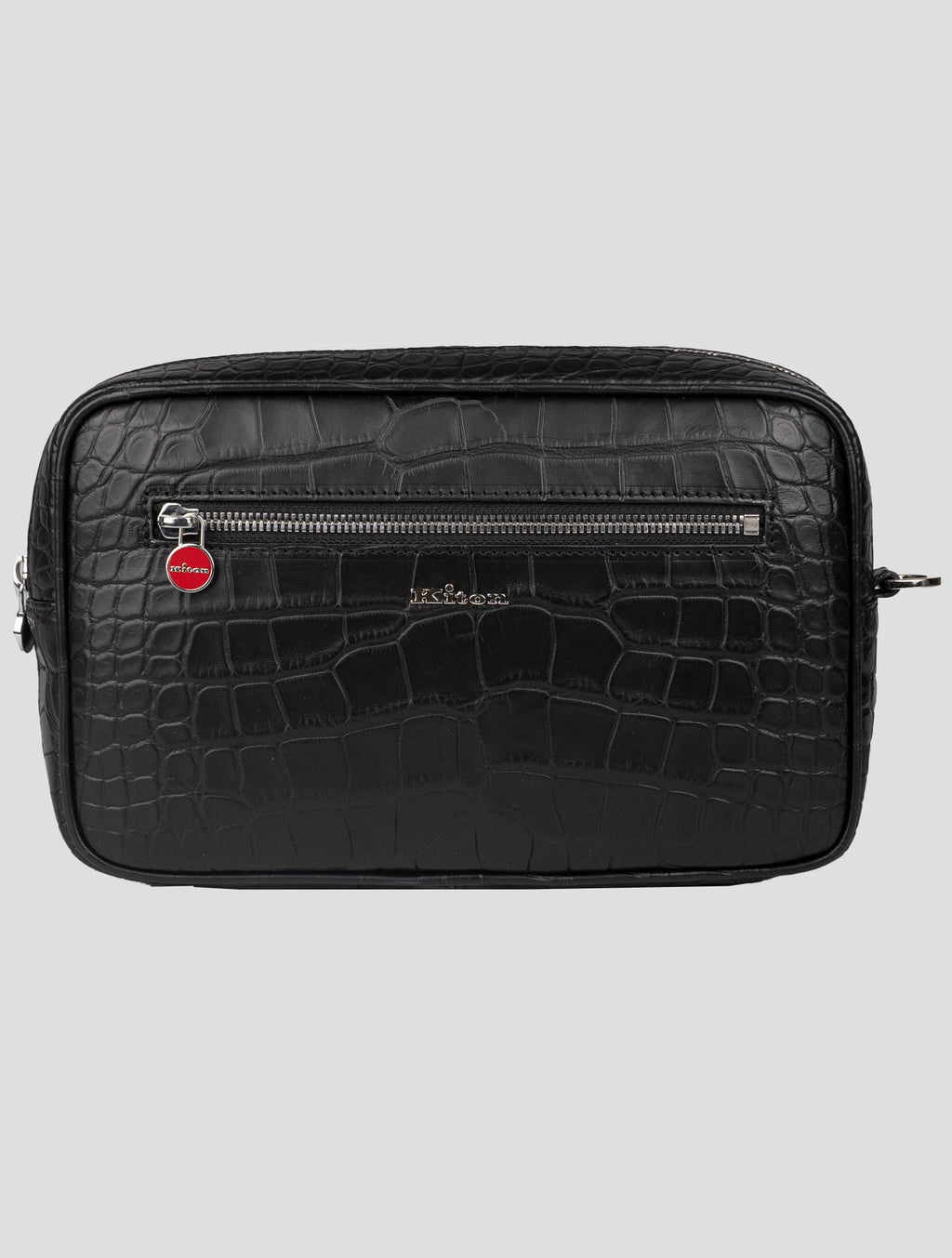 Kiton Black Leather Crocodile Pochette 1