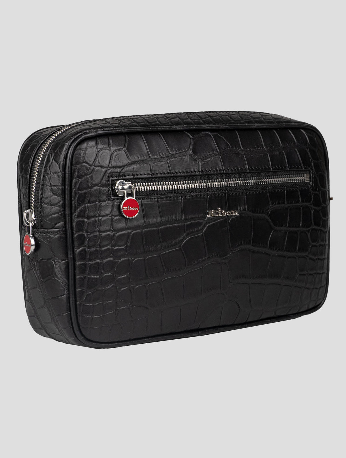 Kiton Black Leather Crocodile Pochette 2