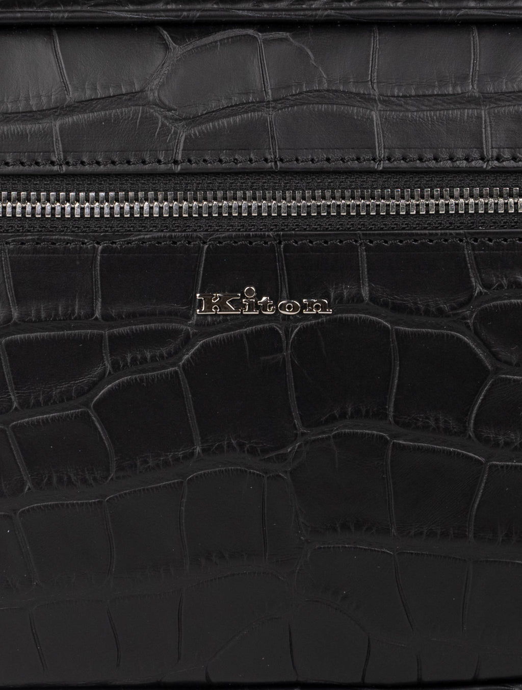 Kiton Black Leather Crocodile Pochette 4