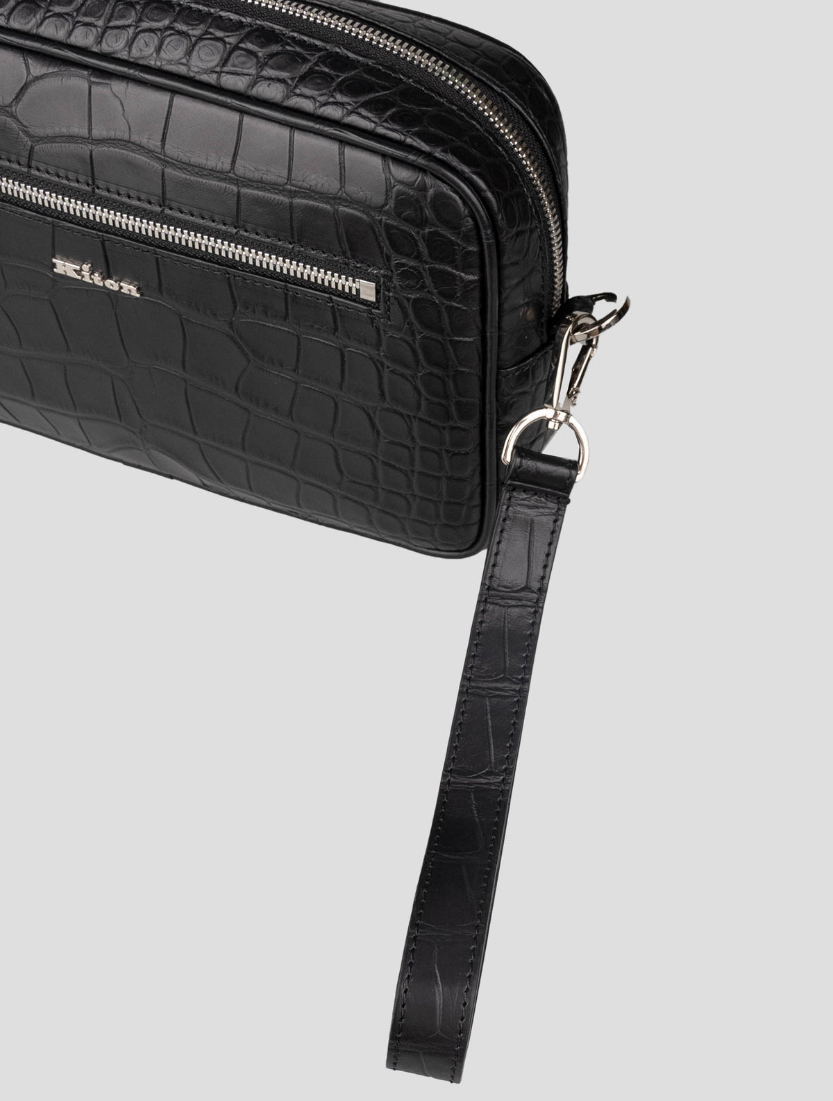 Kiton Black Leather Crocodile Pochette 5