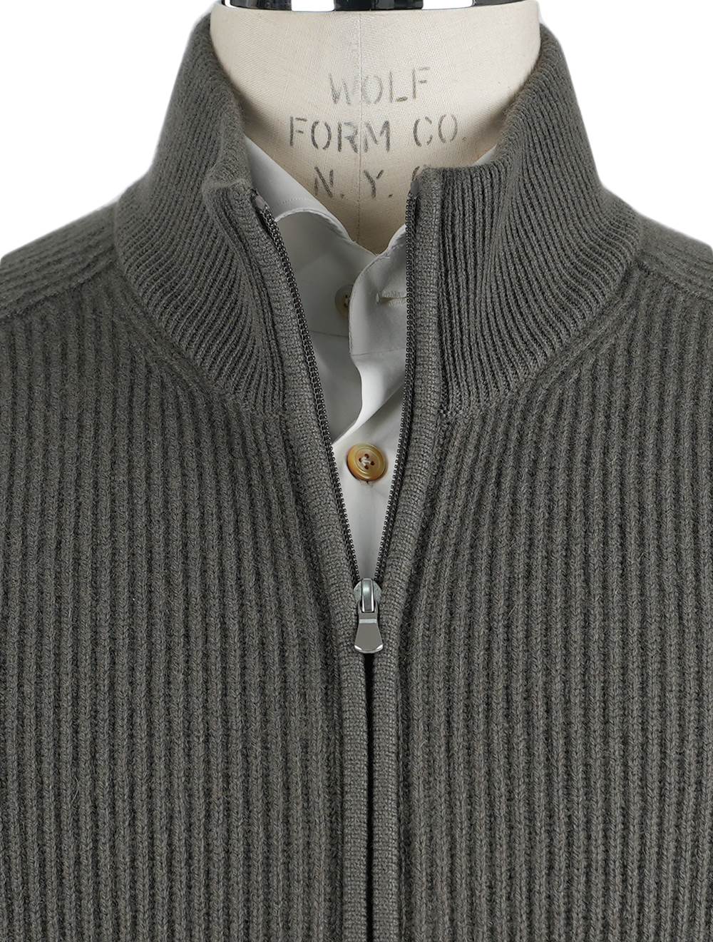 Gran Sasso Green Gray Cashmere Sweater Full Zip