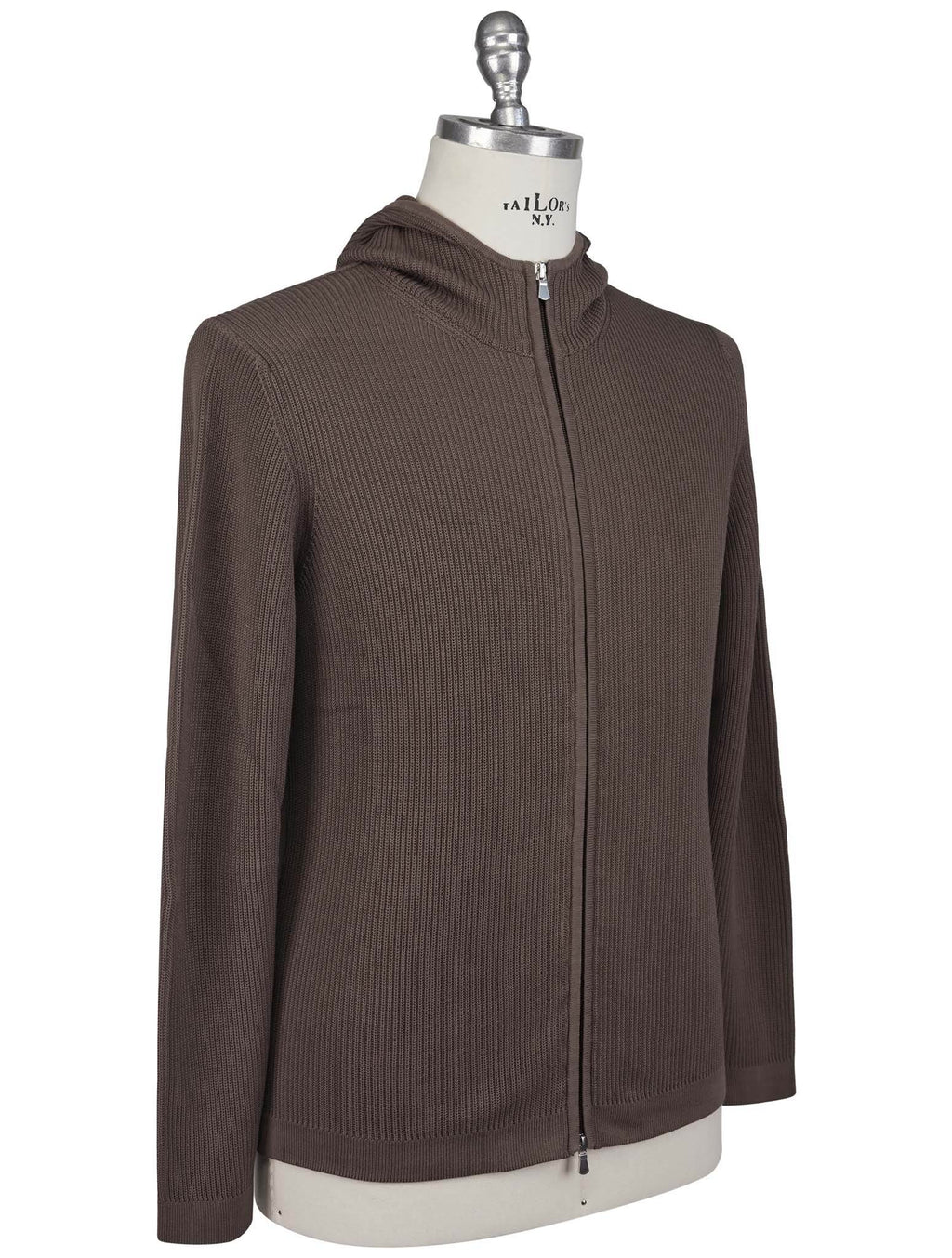 Gran Sasso Gran Sasso Brown Cotton Hoodie Full Zip Brown 001