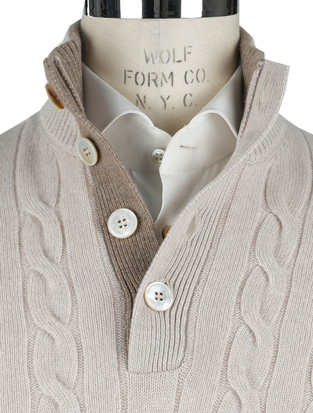 Gran Sasso Beige Cashmere Sweater Half Button