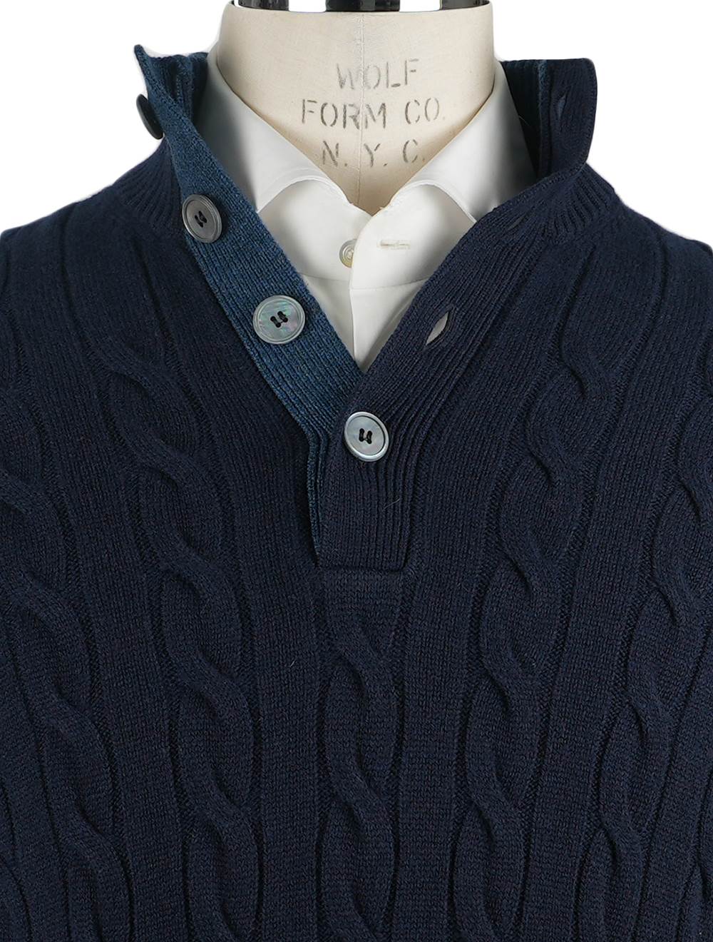 Gran Sasso Blue Cashmere Sweater Half Button