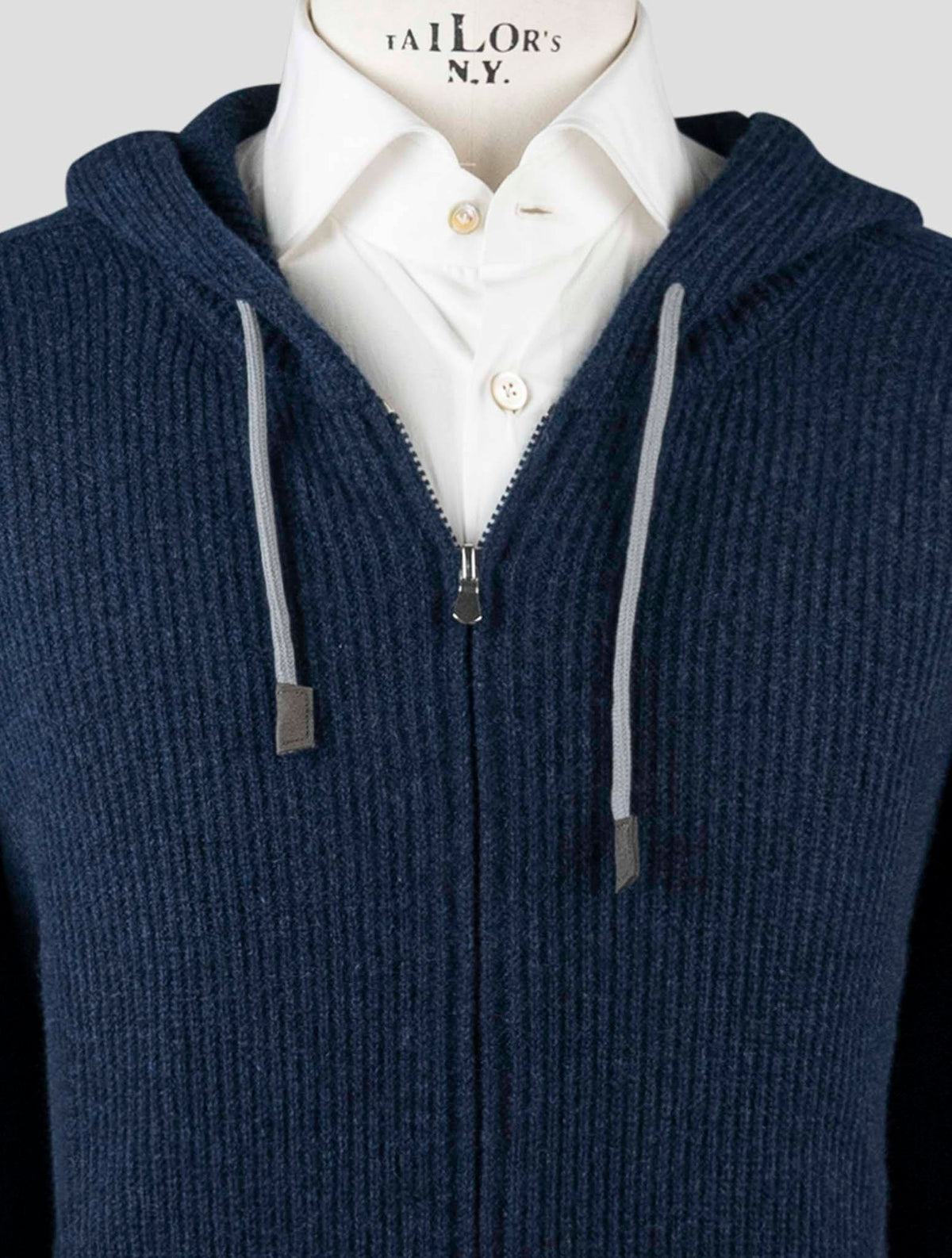 Gran Sasso Blue Cashmere Sweater Full Zip Hoodie