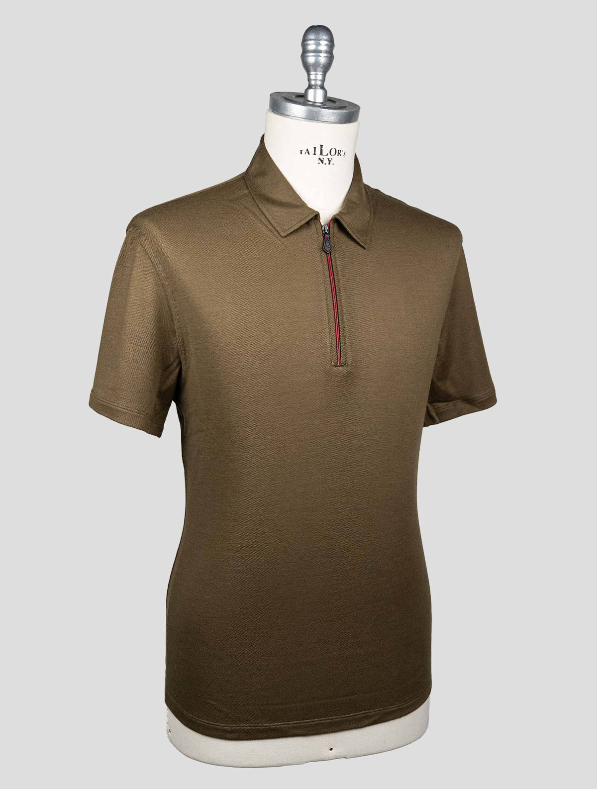 Isaia Green Wool Polo Half Zip 2