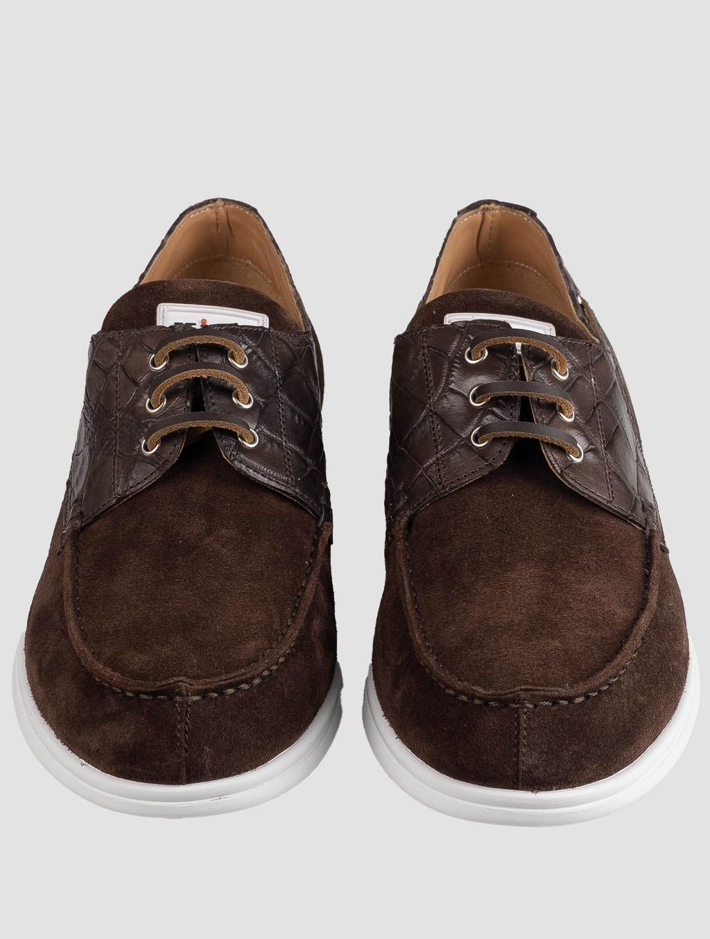 Kiton Brown Leather Crocodile Leather Suede Loafers KSY3 2