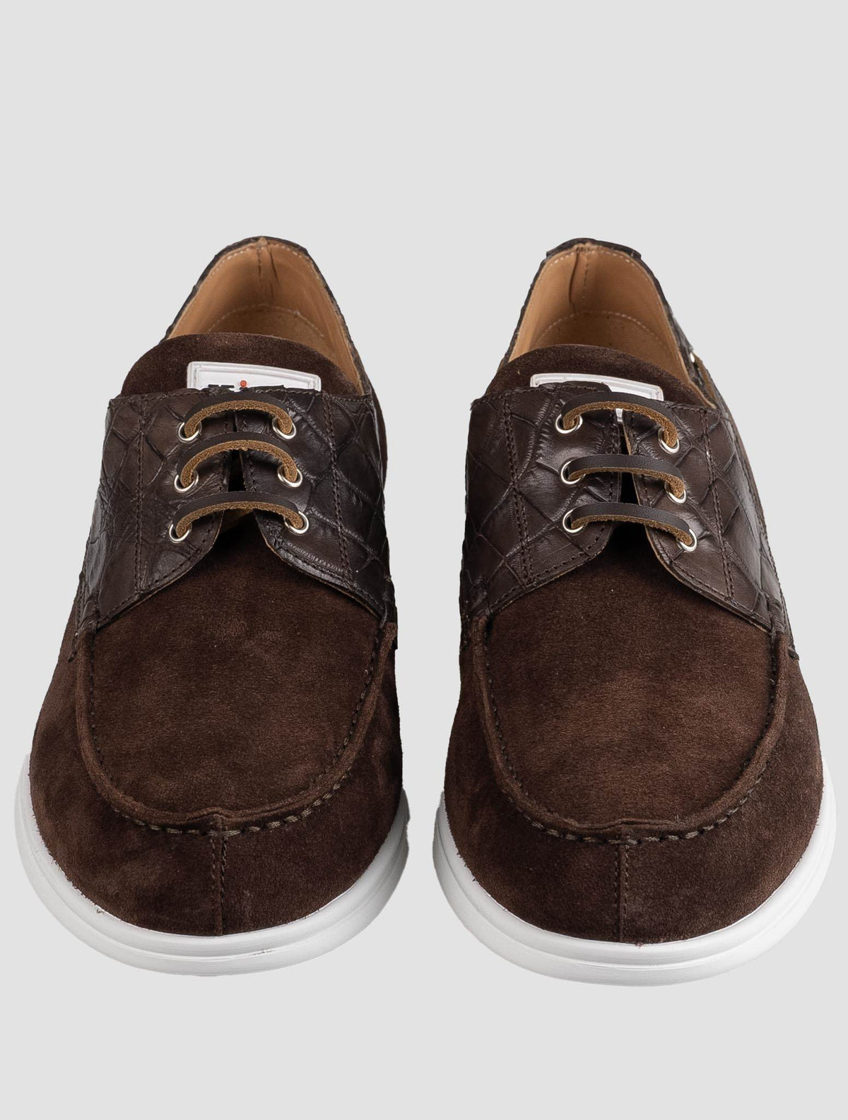 Kiton Brown Leather Crocodile Leather Suede Loafers KSY3 2