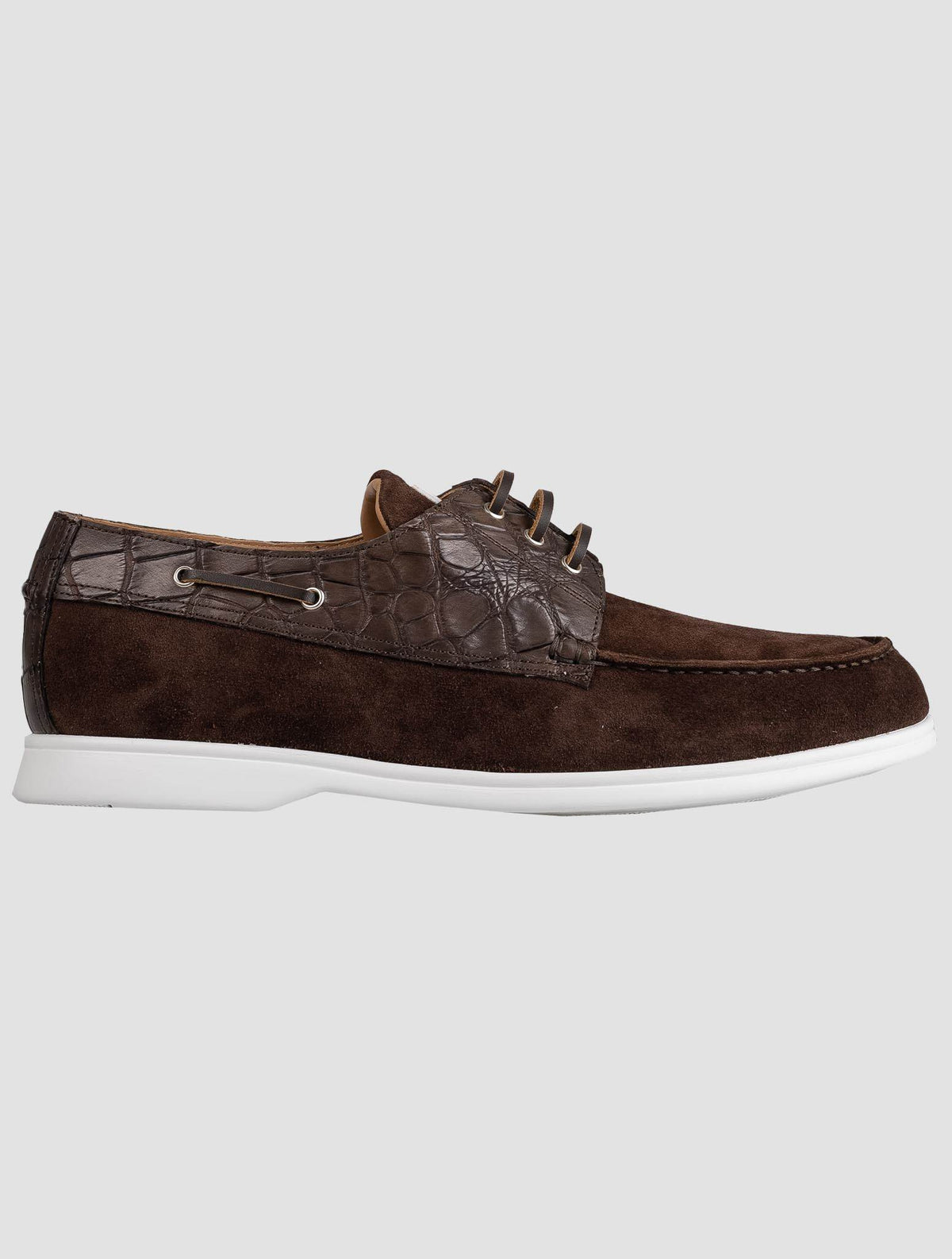 Kiton Brown Leather Crocodile Leather Suede Loafers KSY3 5