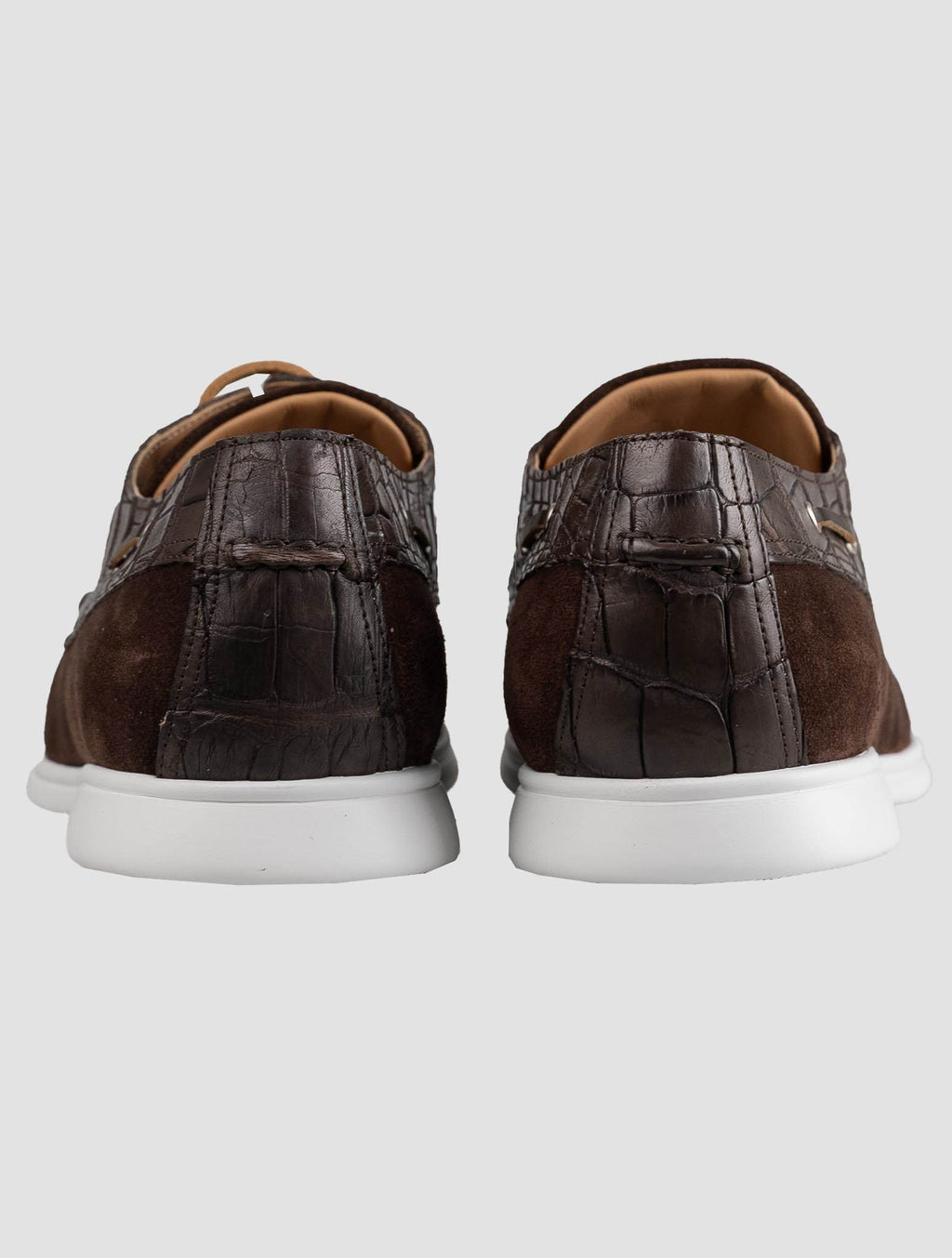 Kiton Brown Leather Crocodile Leather Suede Loafers KSY3 6
