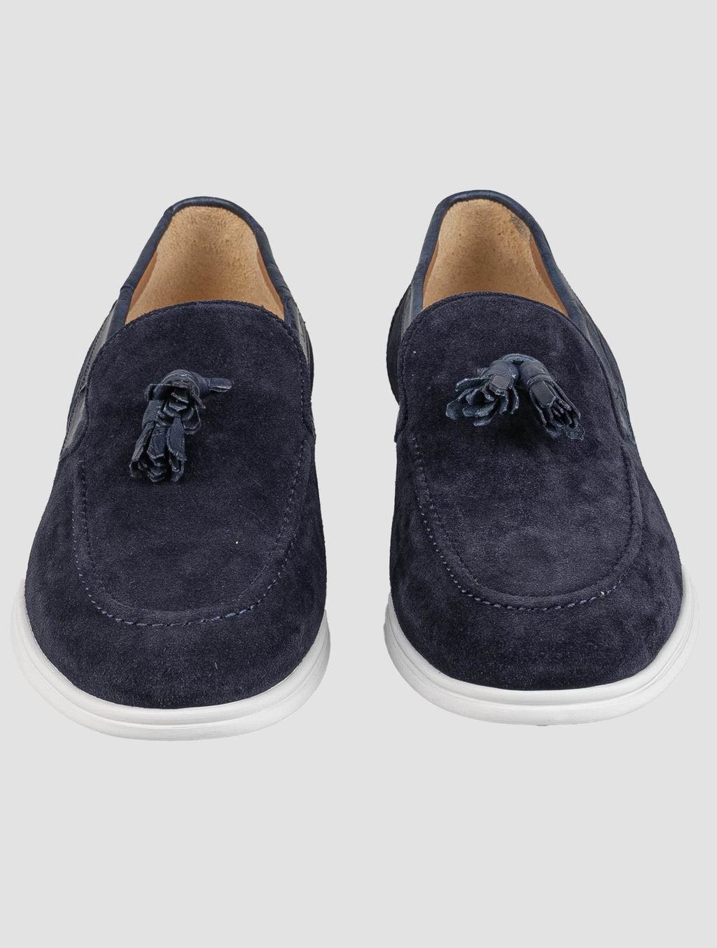 Kiton Blue Leather Crocodile Leather Suede Loafers KSY9 2