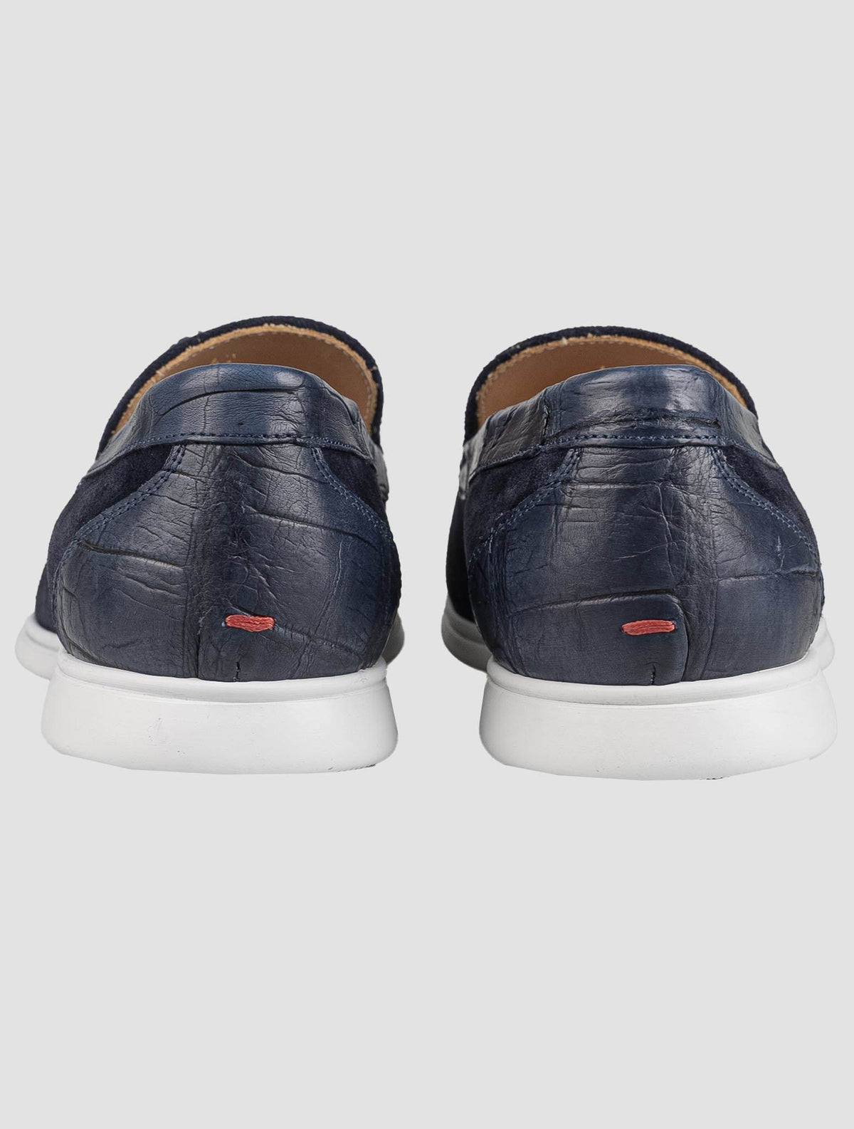 Kiton Blue Leather Crocodile Leather Suede Loafers KSY9 3