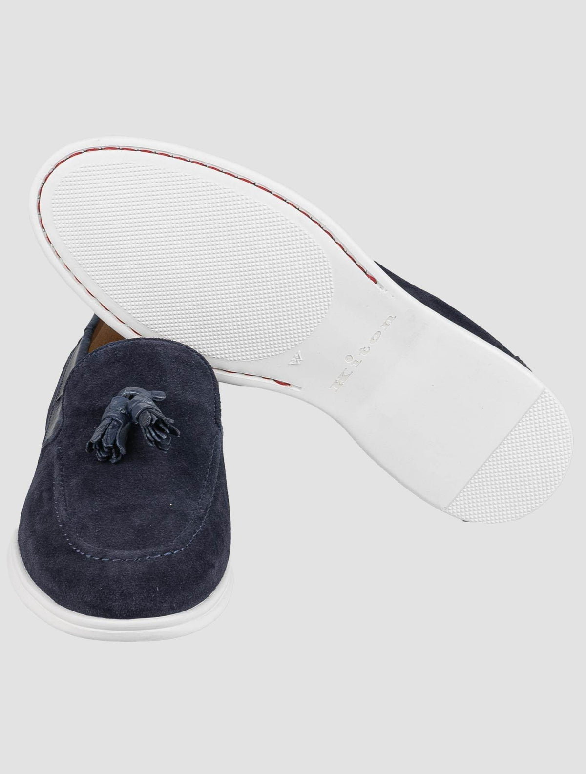 Kiton Blue Leather Crocodile Leather Suede Loafers KSY9 4