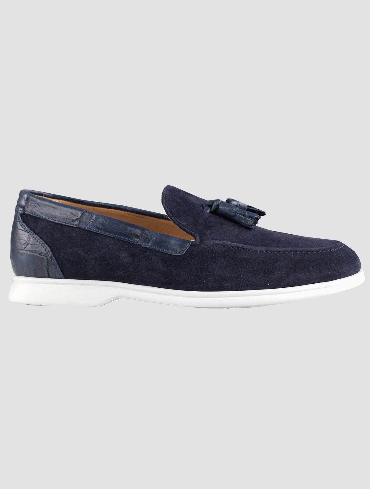 Kiton Blue Leather Crocodile Leather Suede Loafers KSY9 6