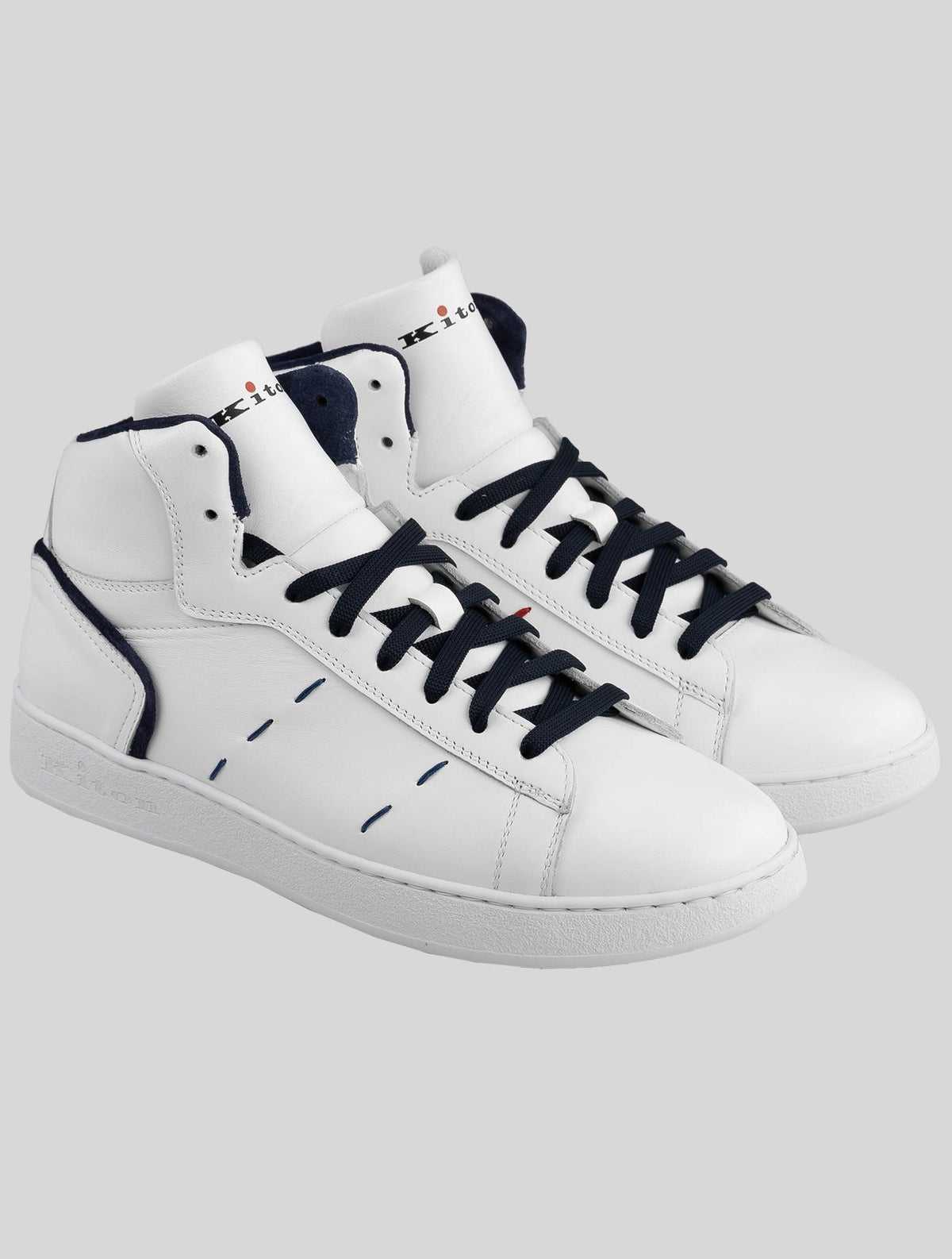 Kiton White Dark Blue Leather Sneakers