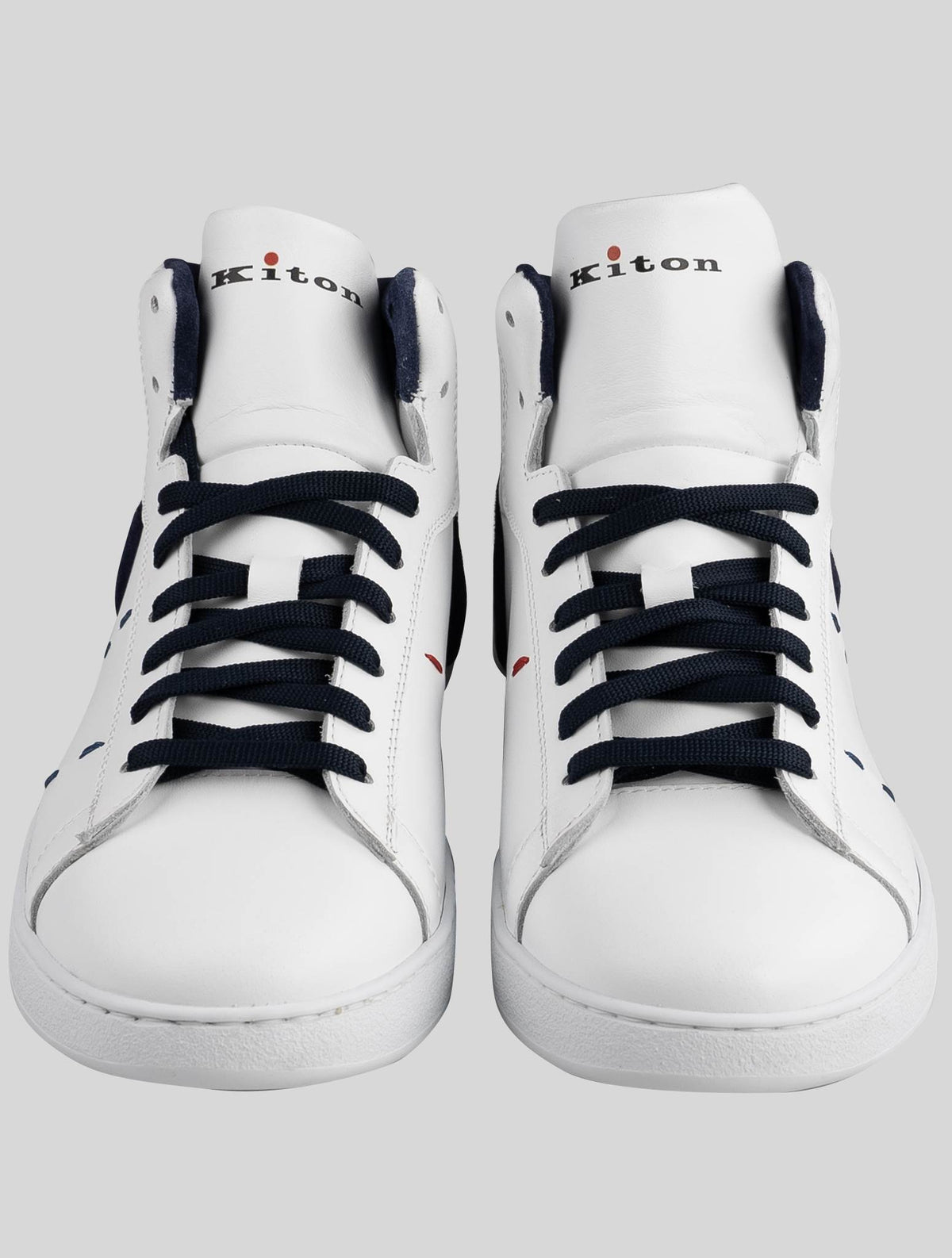 Kiton White Dark Blue Leather Sneakers