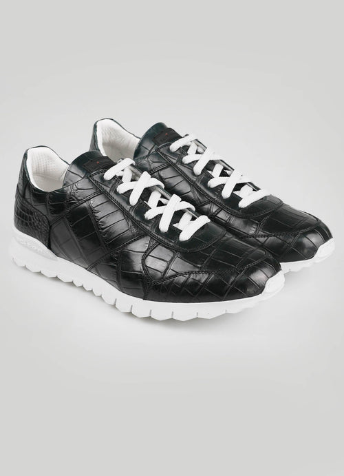 Kiton Dark Green Leather Crocodile Sneakers