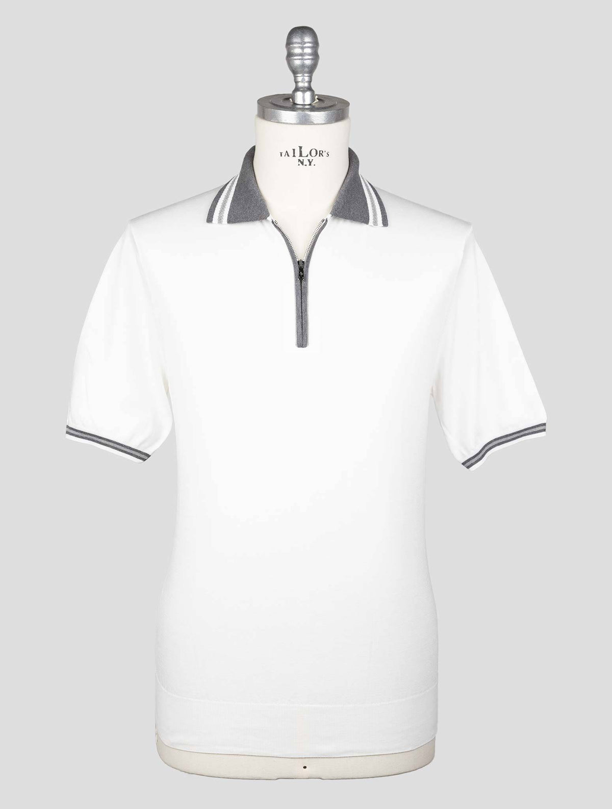Fioroni White Gray Cotton Polo Half Zip 1